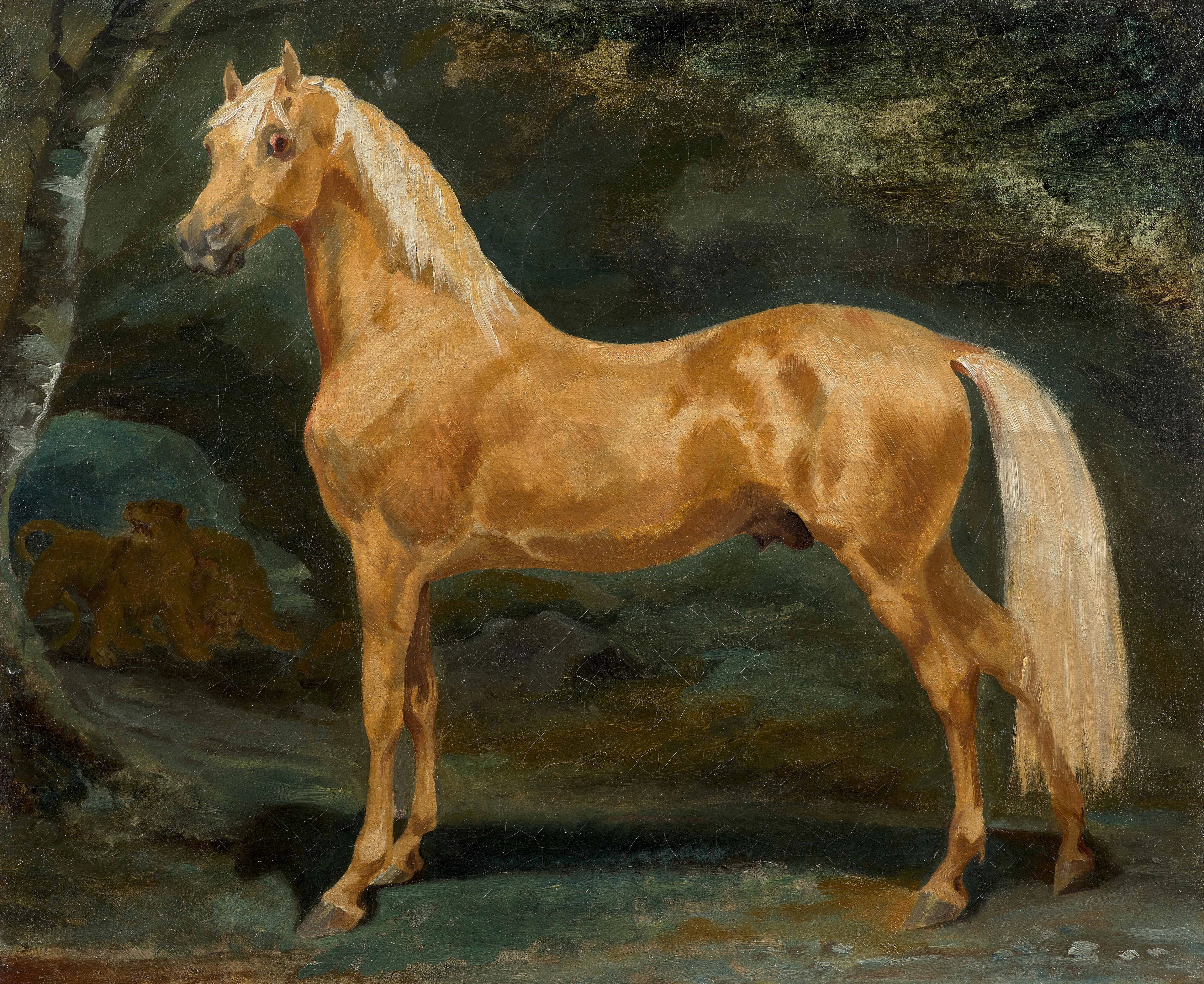 Théodore GÉRICAULT 1791 - 1824 Cheval palomino effrayé par un lion