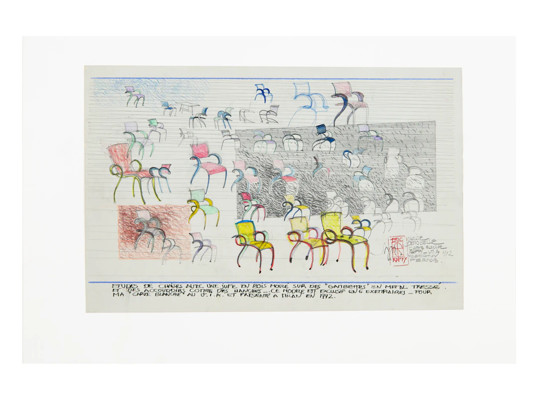 Éric RAFFY Né en 1951 Projet de chaise "Demoiselle" edition Fermob - 1992