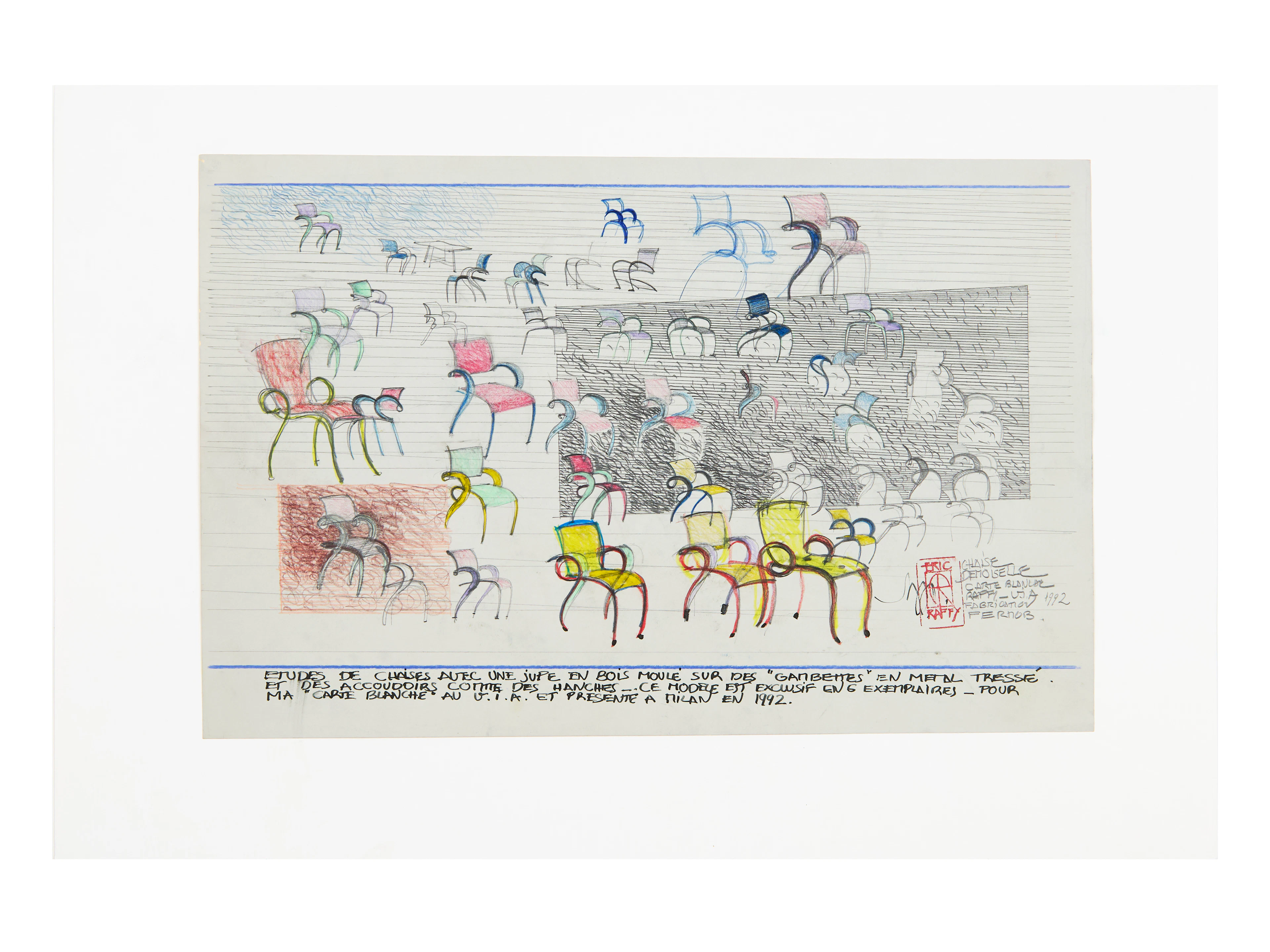 Éric RAFFY Né en 1951 Projet de chaise "Demoiselle" edition Fermob - 1992