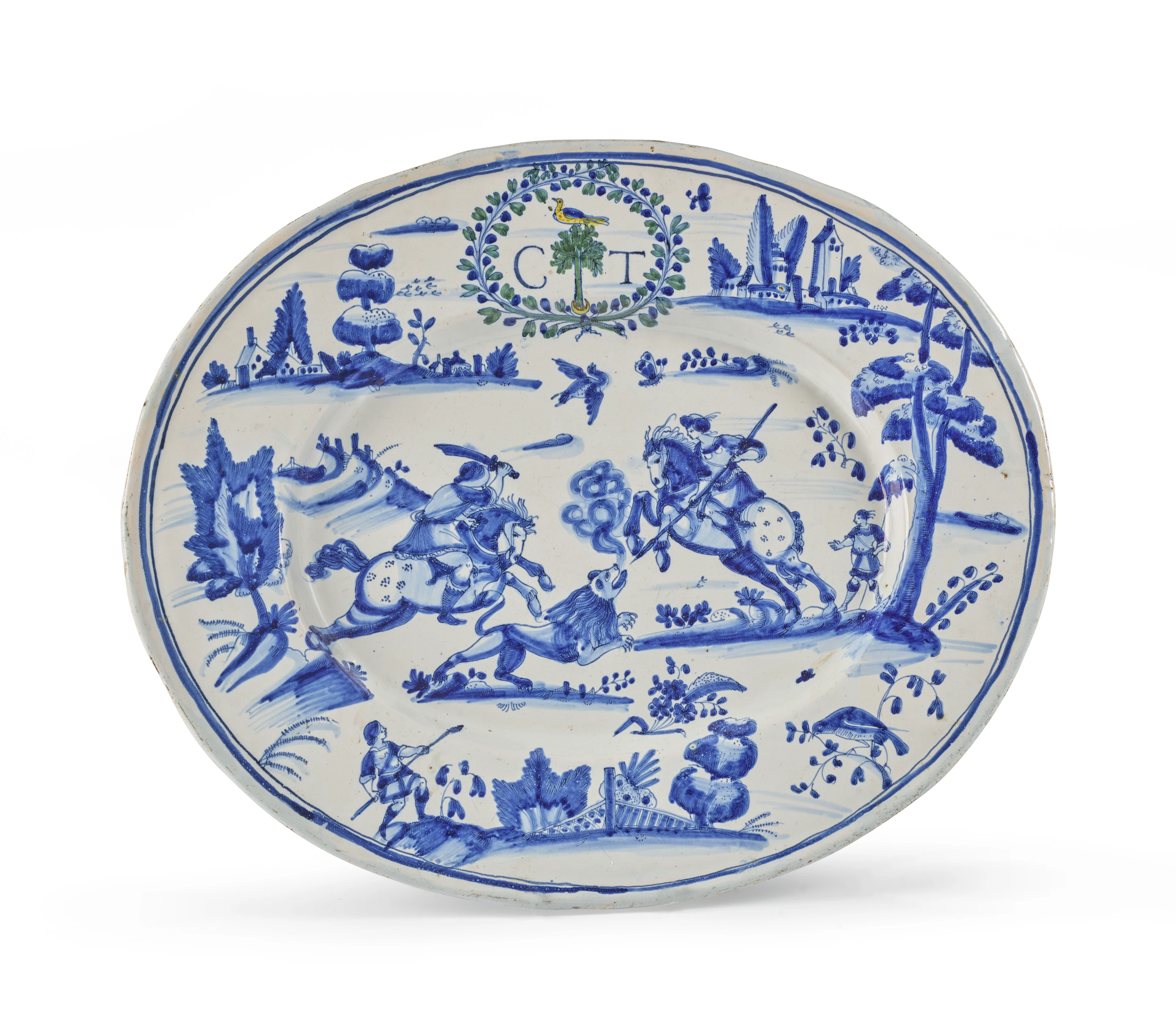 PLAT OVALE EN FAÏENCE DE NEVERS DE LA FIN DU XVIIe SIECLE, PROBABLEMENT