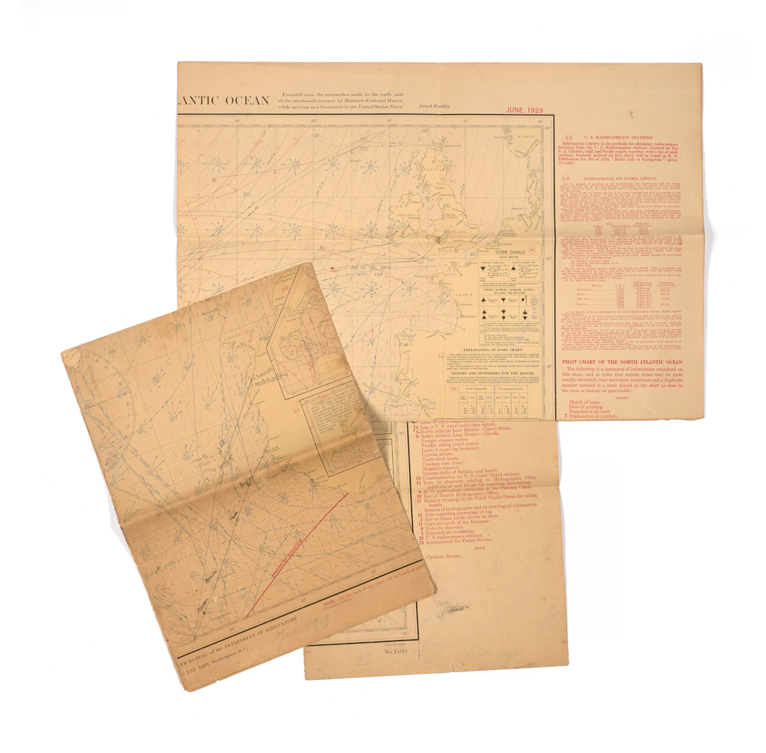 CARTE MÉTÉOROLOGIQUE AVEC PLAN DE VOL MANUSCRIT AYANT APPARTENU À