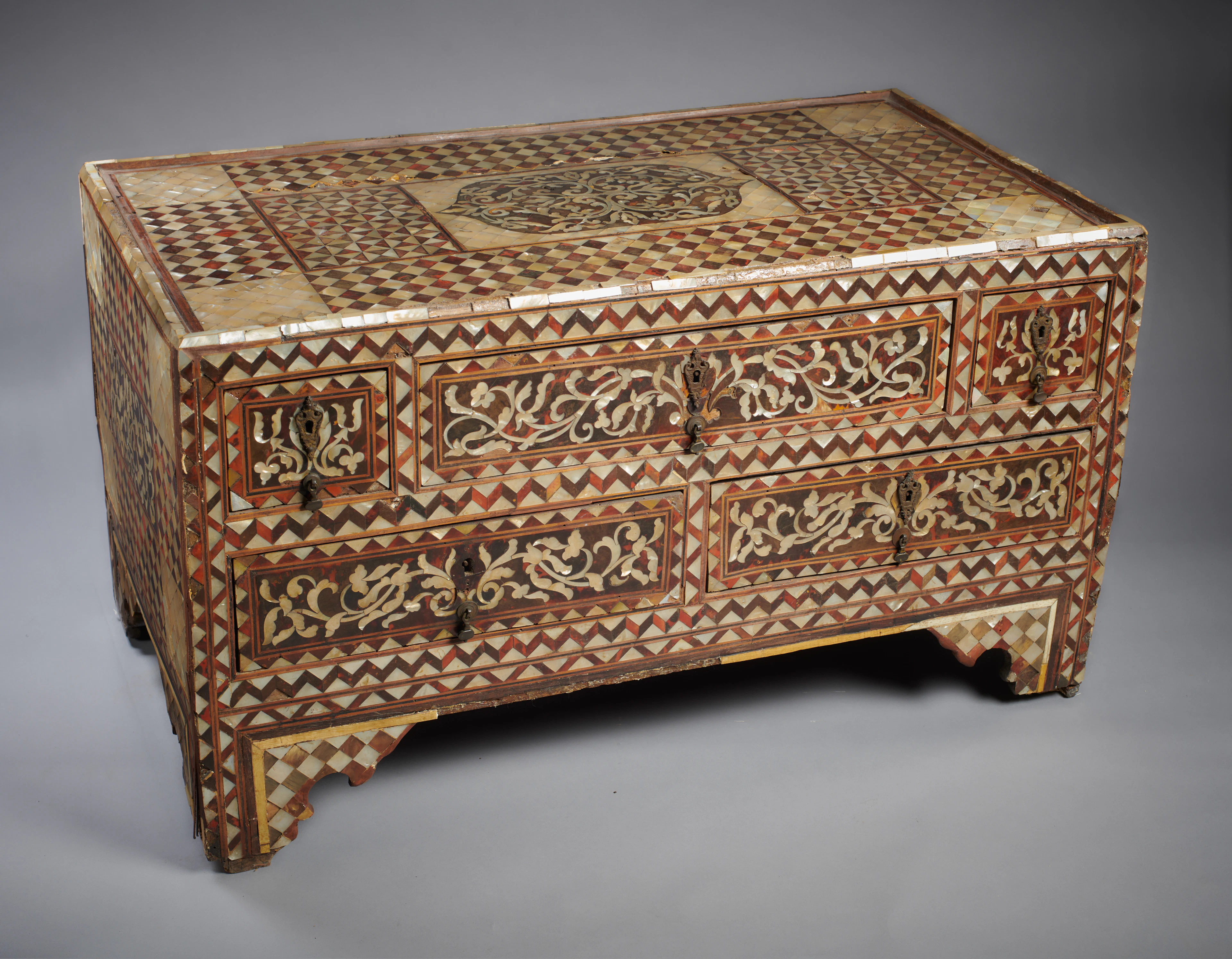 A Large Ottoman Mother-of-Pearl, Tortoiseshell and Bone-Veneered Chest