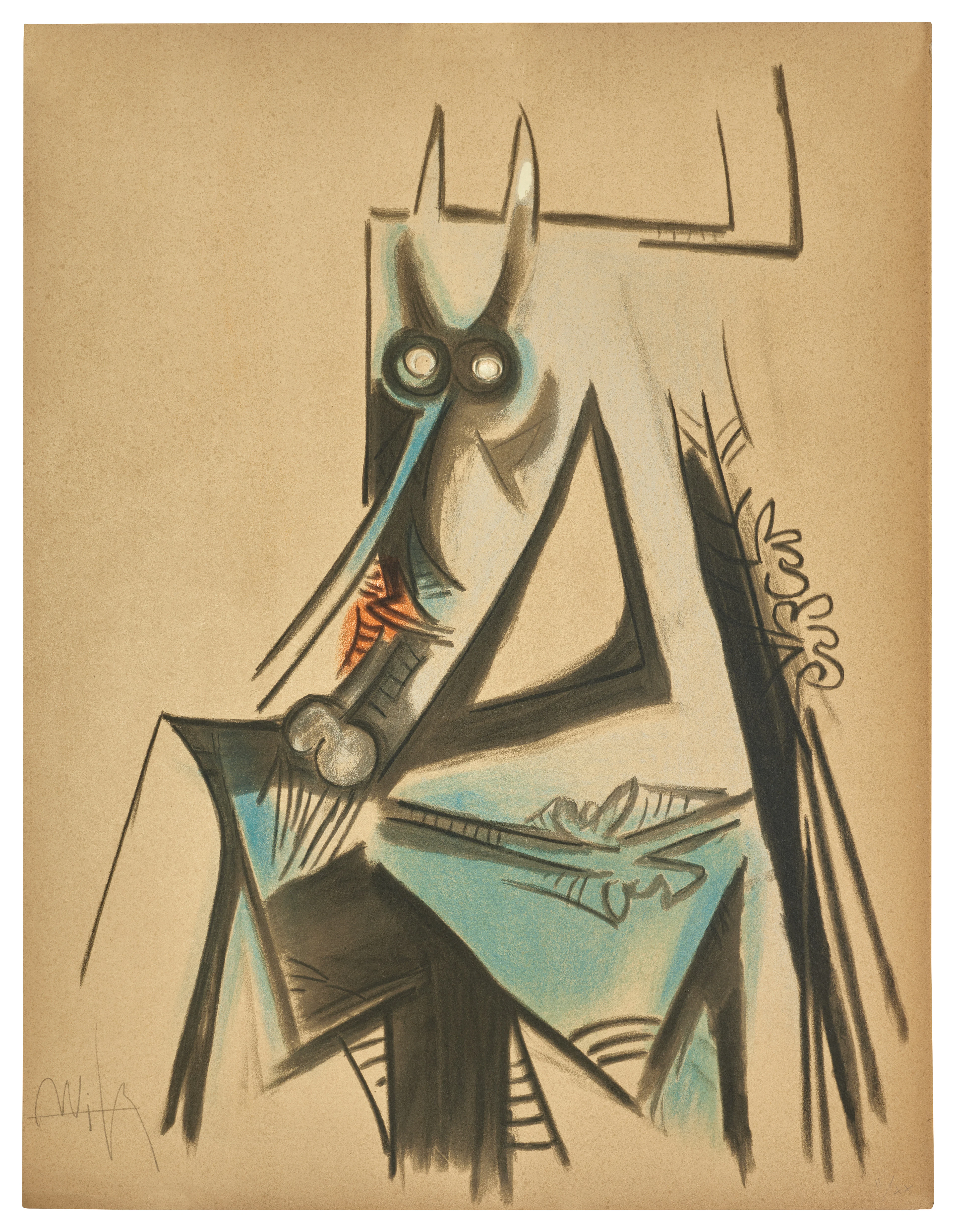 Wifredo LAM 1902 - 1982 Les vaches sont maigres en Haïti - 1973 - 1 planche