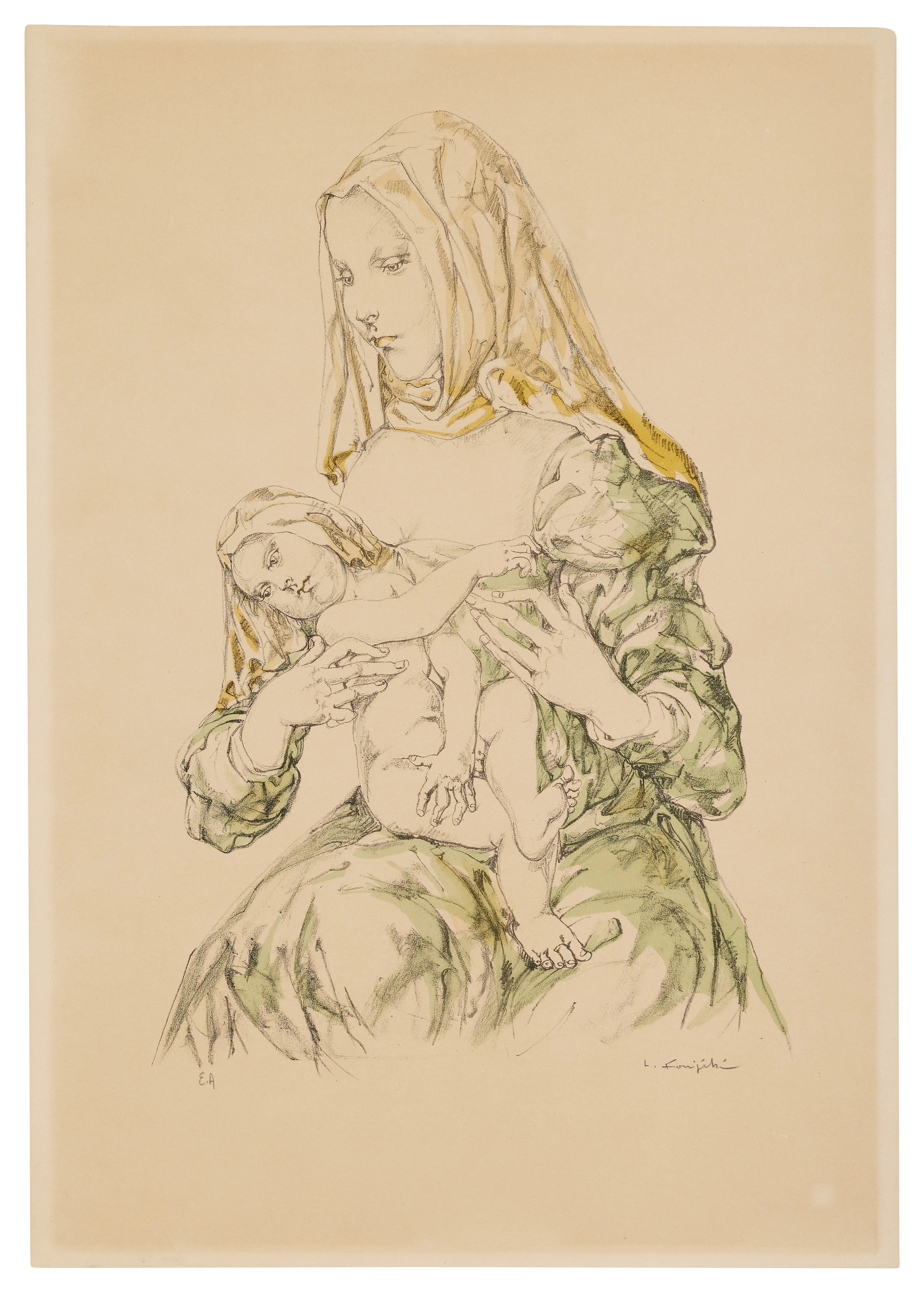 Léonard Tsuguharu FOUJITA 1886 - 1968 Vierge à l'enfant - 1964