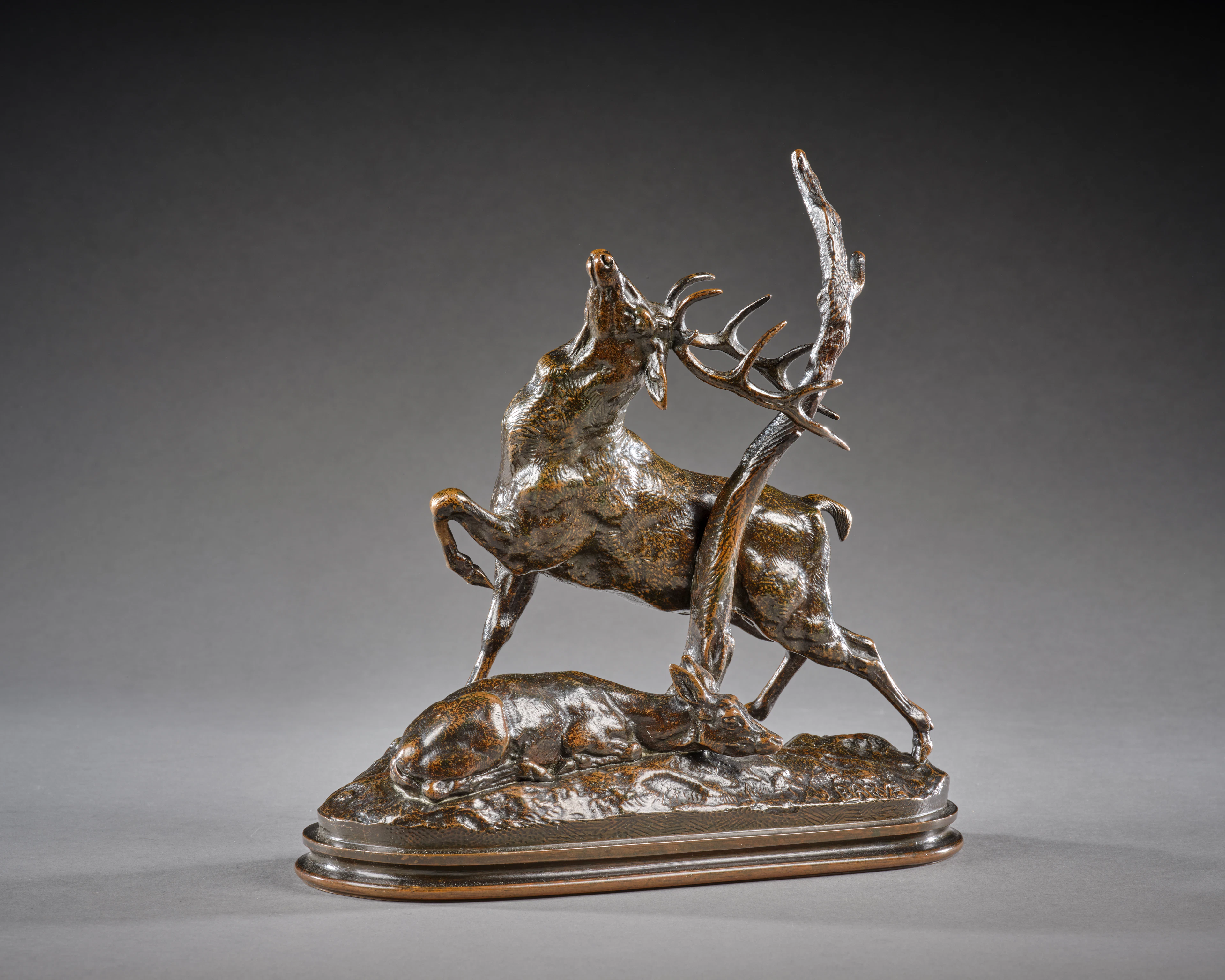 Antoine-Louis BARYE Paris, 1795 - 1875 Cerf frottant ses bois contre un arbre