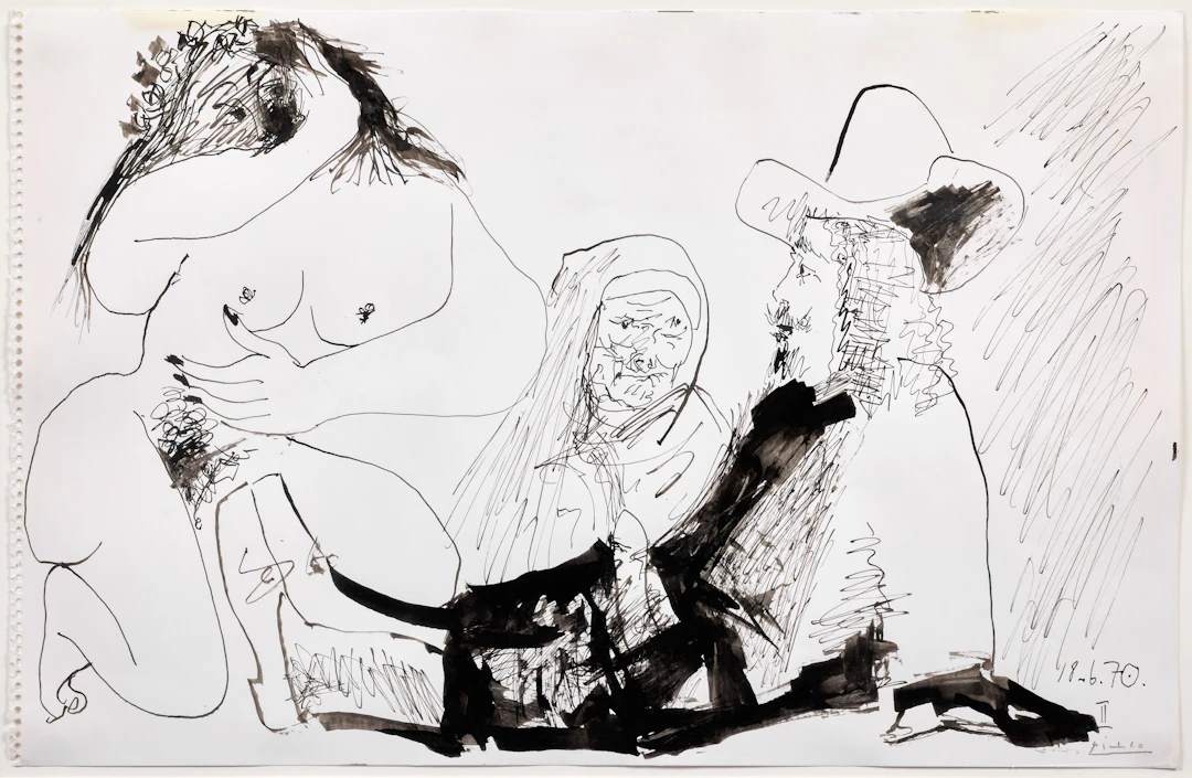 Nu, homme assis et buste de vieille femme -1970