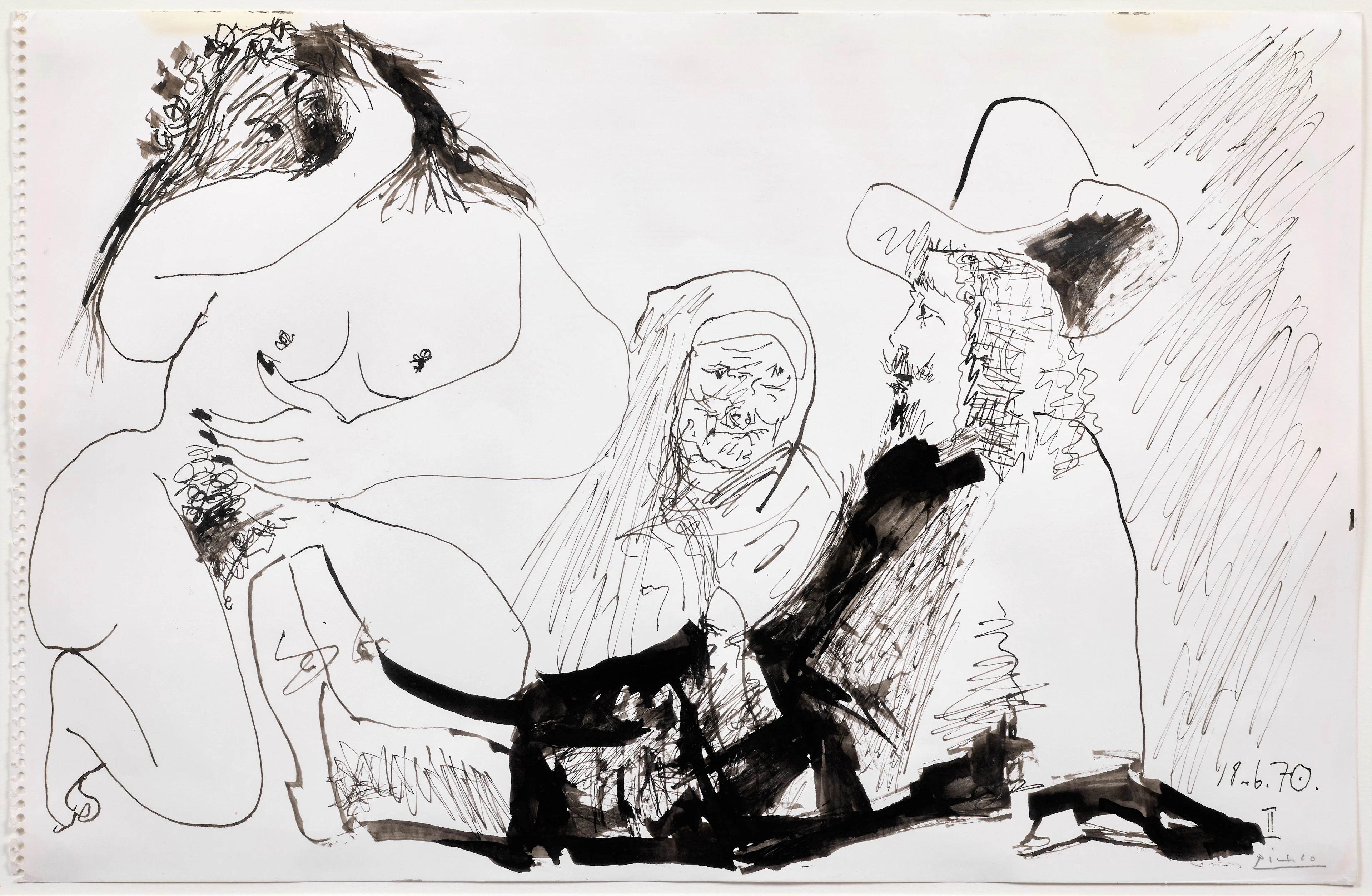 Nu, homme assis et buste de vieille femme -1970