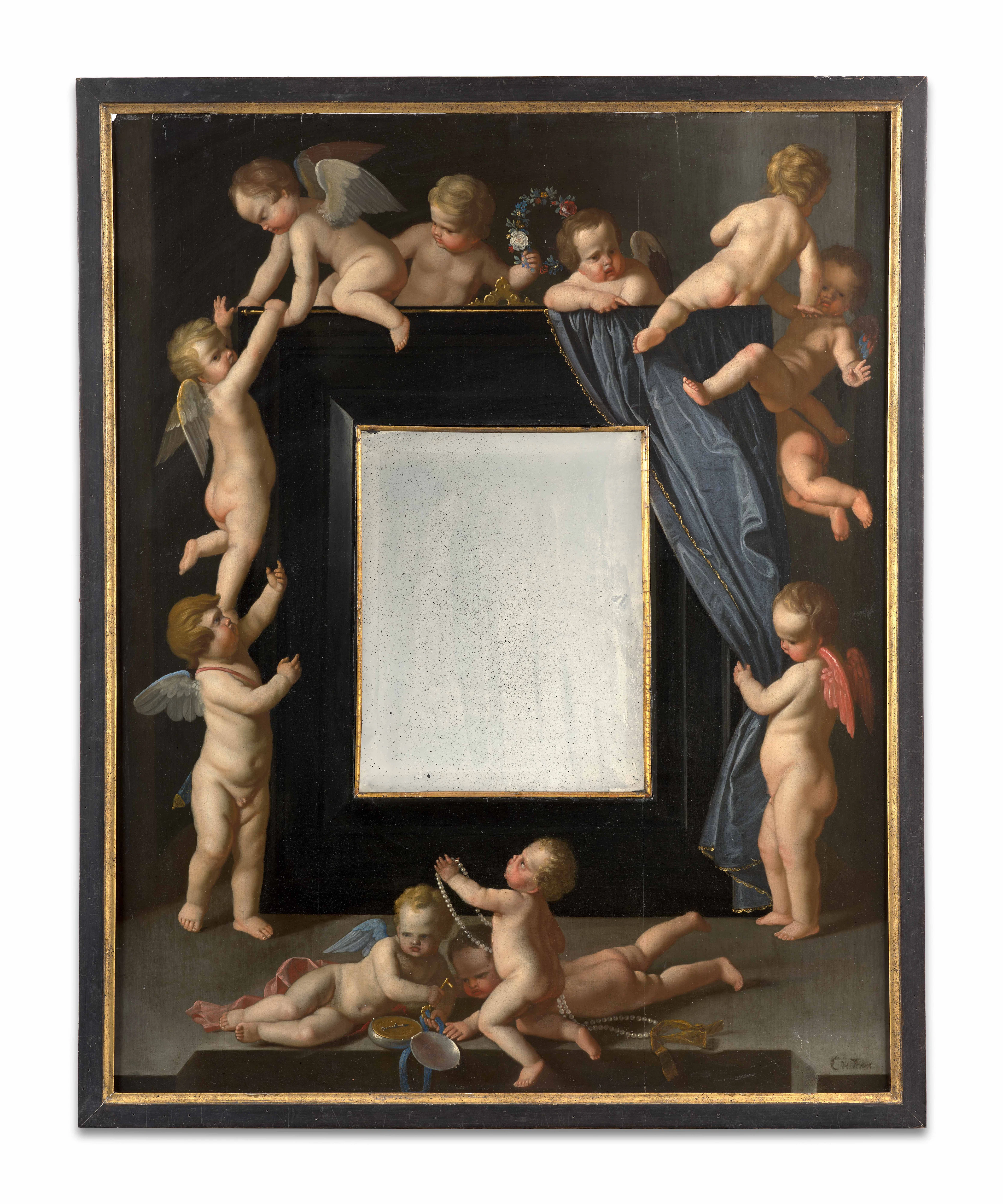 Cornelis de MAN Delft, 1621 - 1706 Guirlandes d'amours entourant un