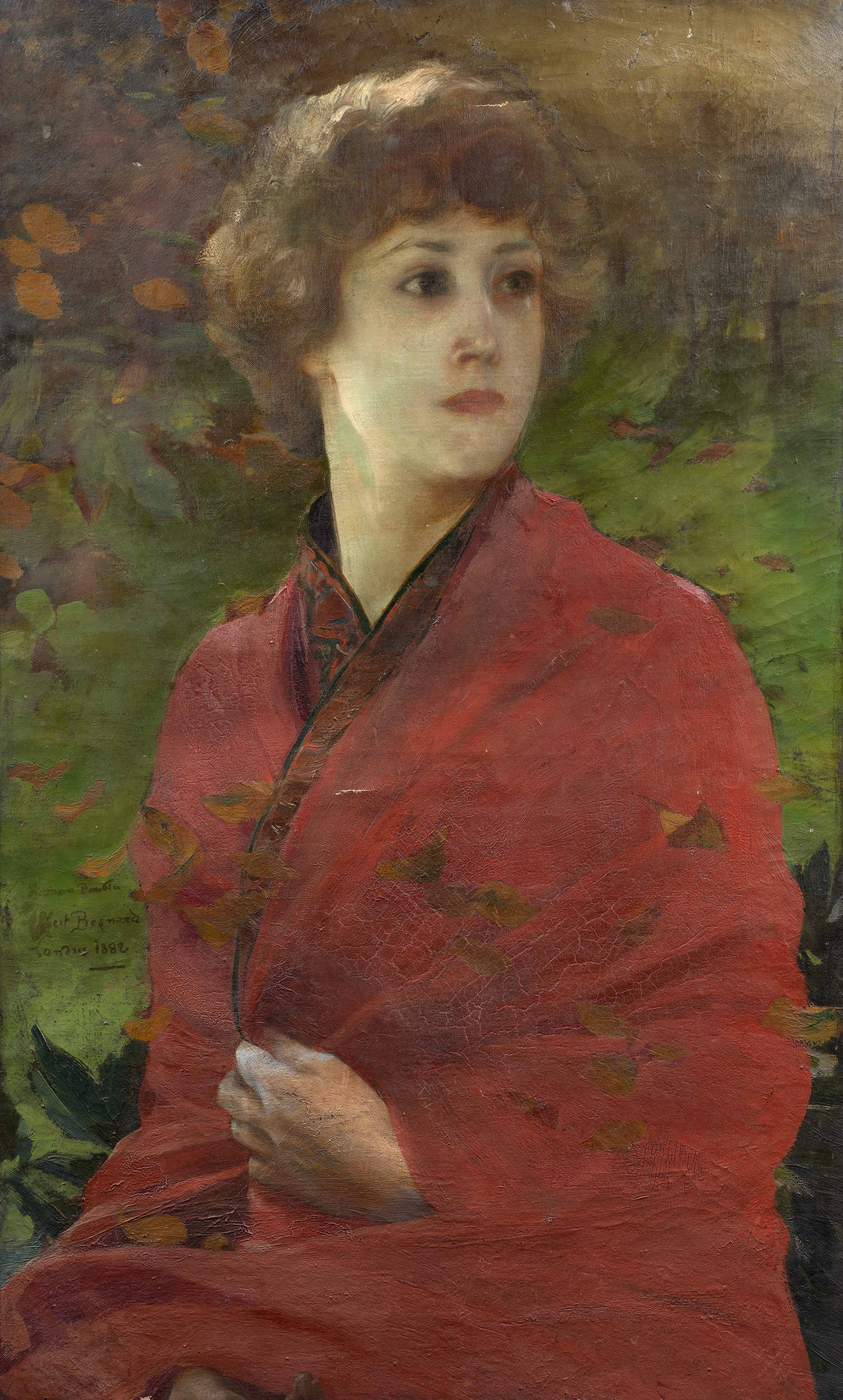 Albert BESNARD Paris, 1849 - 1934 Portrait de femme au kimono rouge