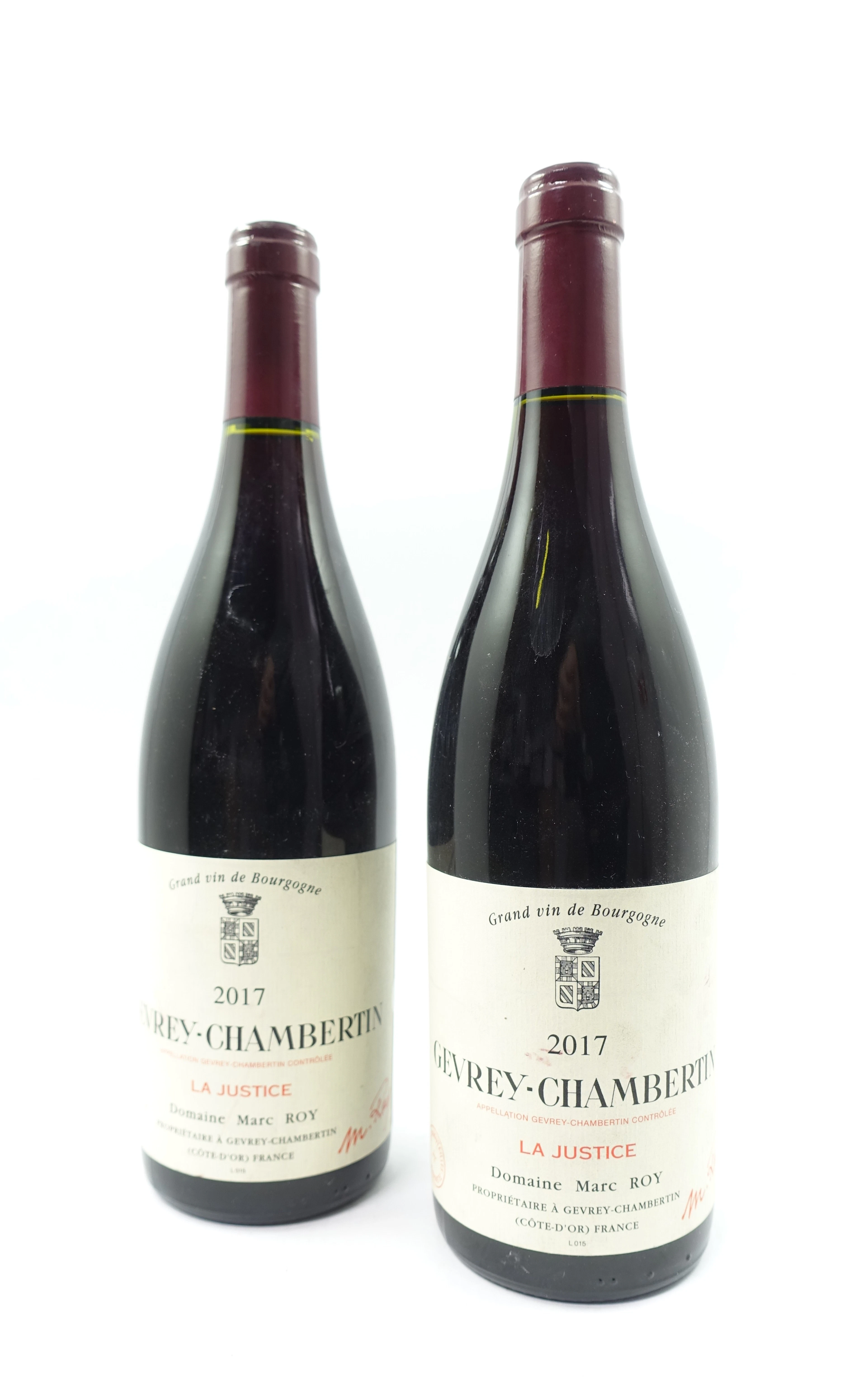 2 bts GEVREY CHAMBERTIN 2017 La Justice. Domaine Marc Roy