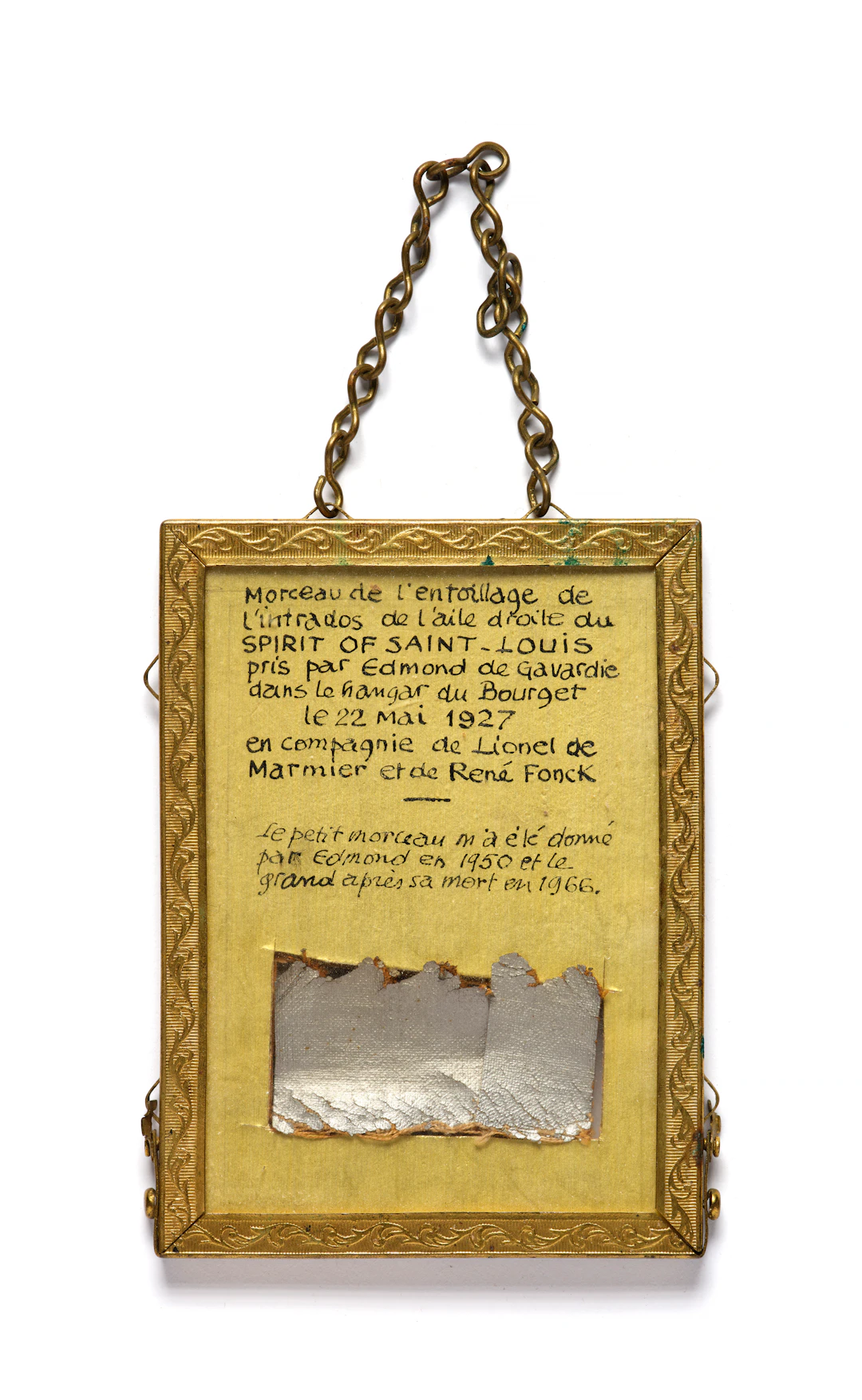EXCEPTIONNEL ET RARE SOUVENIR DU SPIRIT OF SAINT LOUIS PROVENANT DU