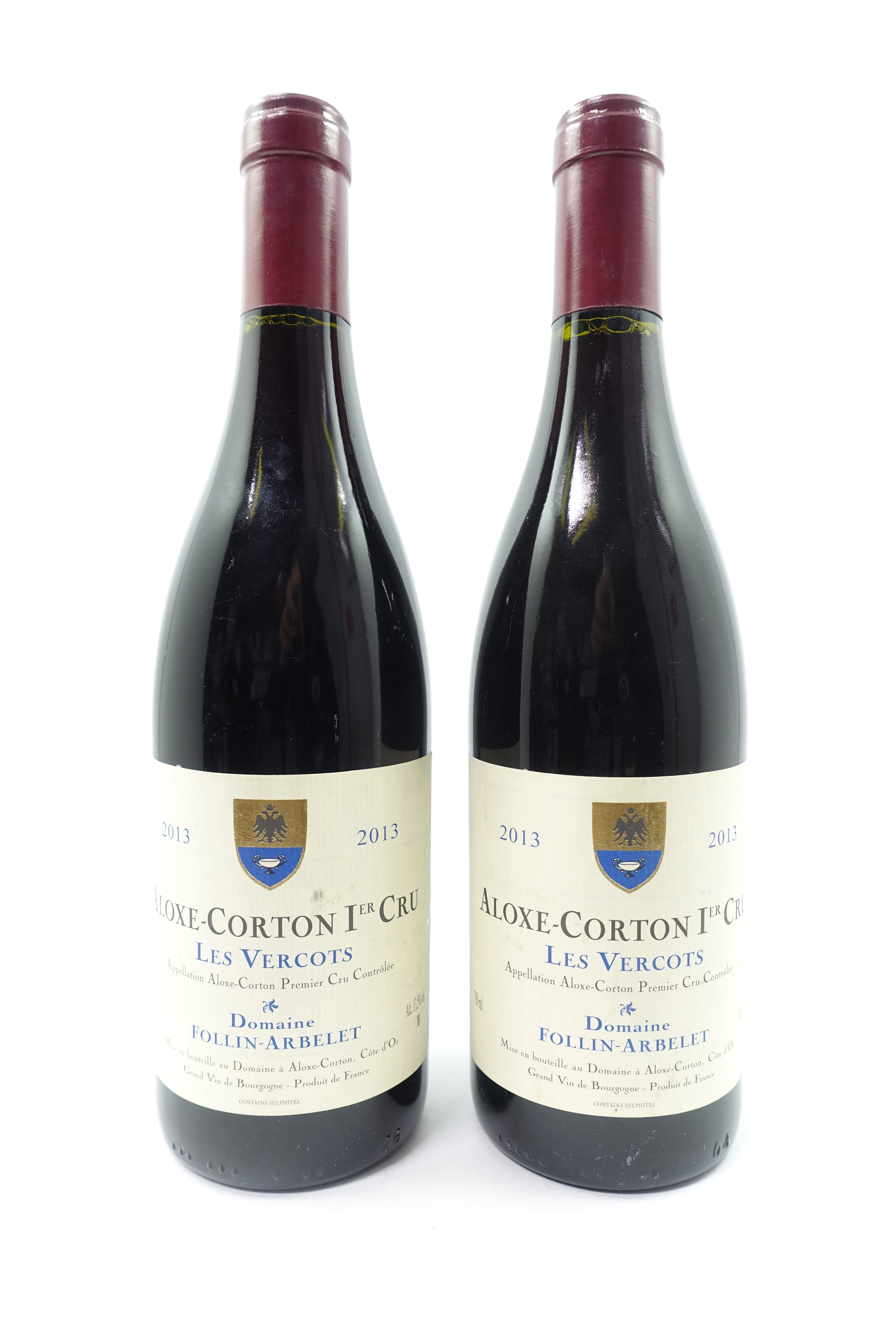 2 bts ALOXE CORTON 2013 1er Cru Les Vercots. Domaine Follin-Arbelet