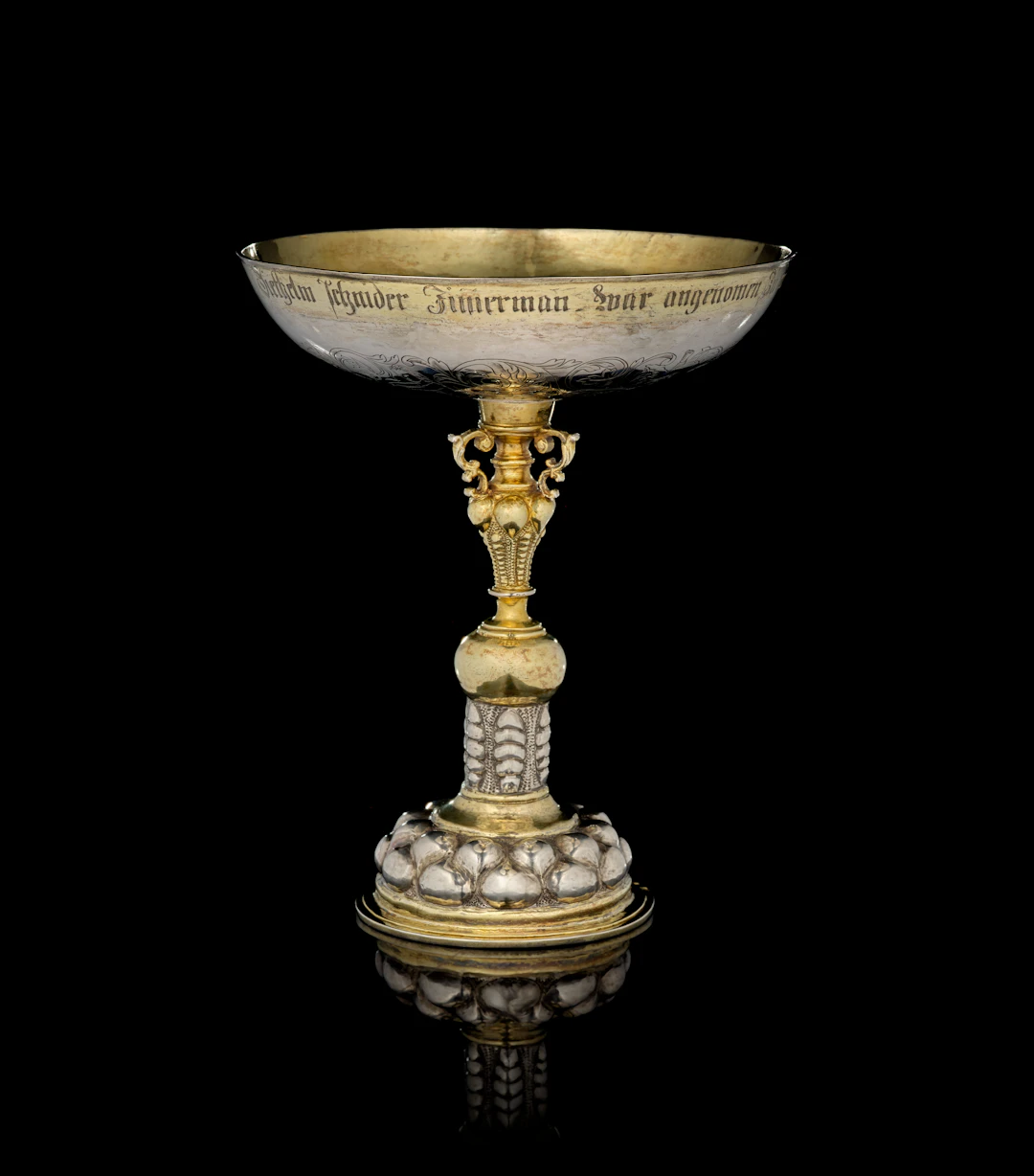 A Swiss parcel-gilt silver tazza, Ludwig Forrer, Winterthur, dated 1690