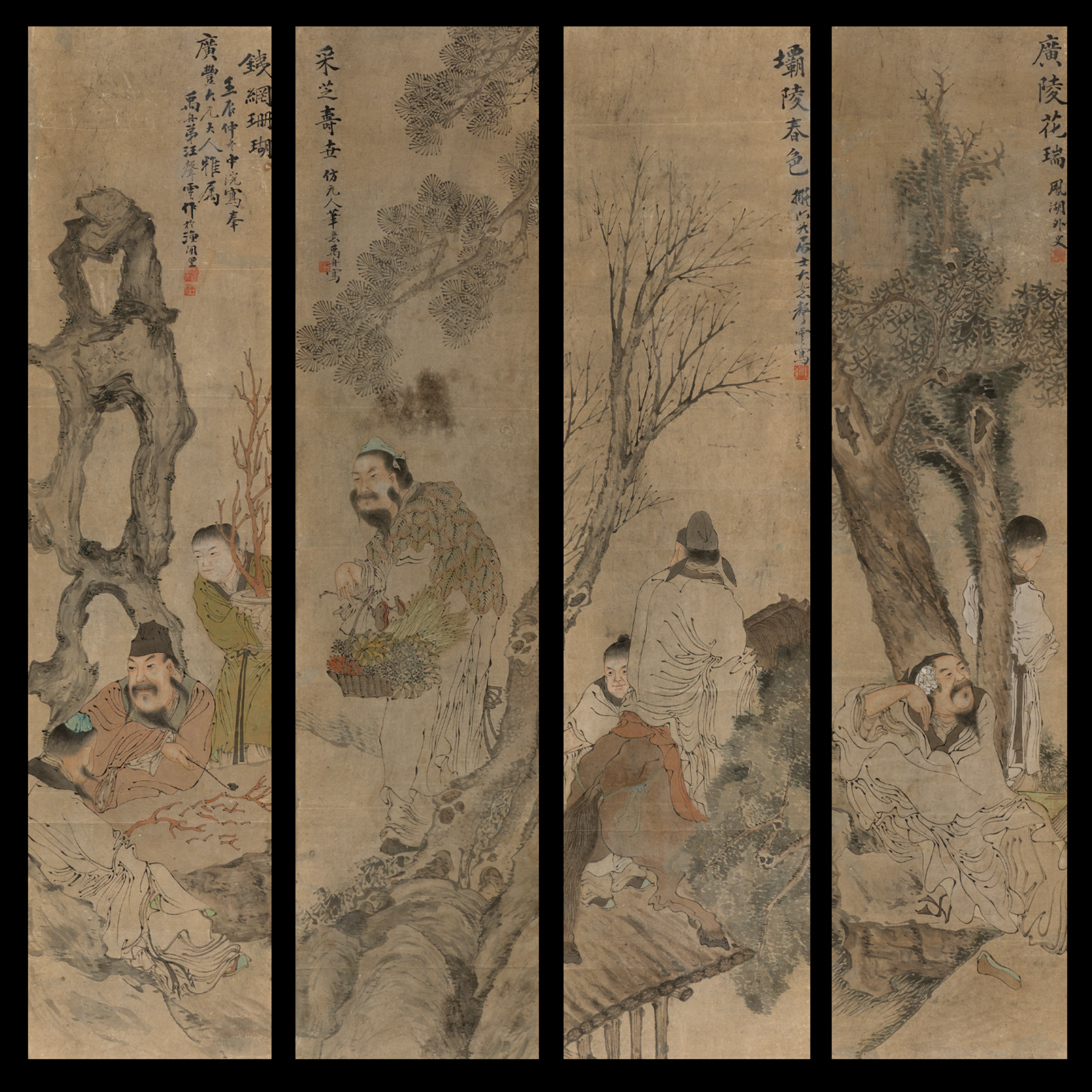 SÉRIE DE QUATRE PEINTURES À L’ENCRE ET COULEURS SUR PAPIER, Chine, daté 1892