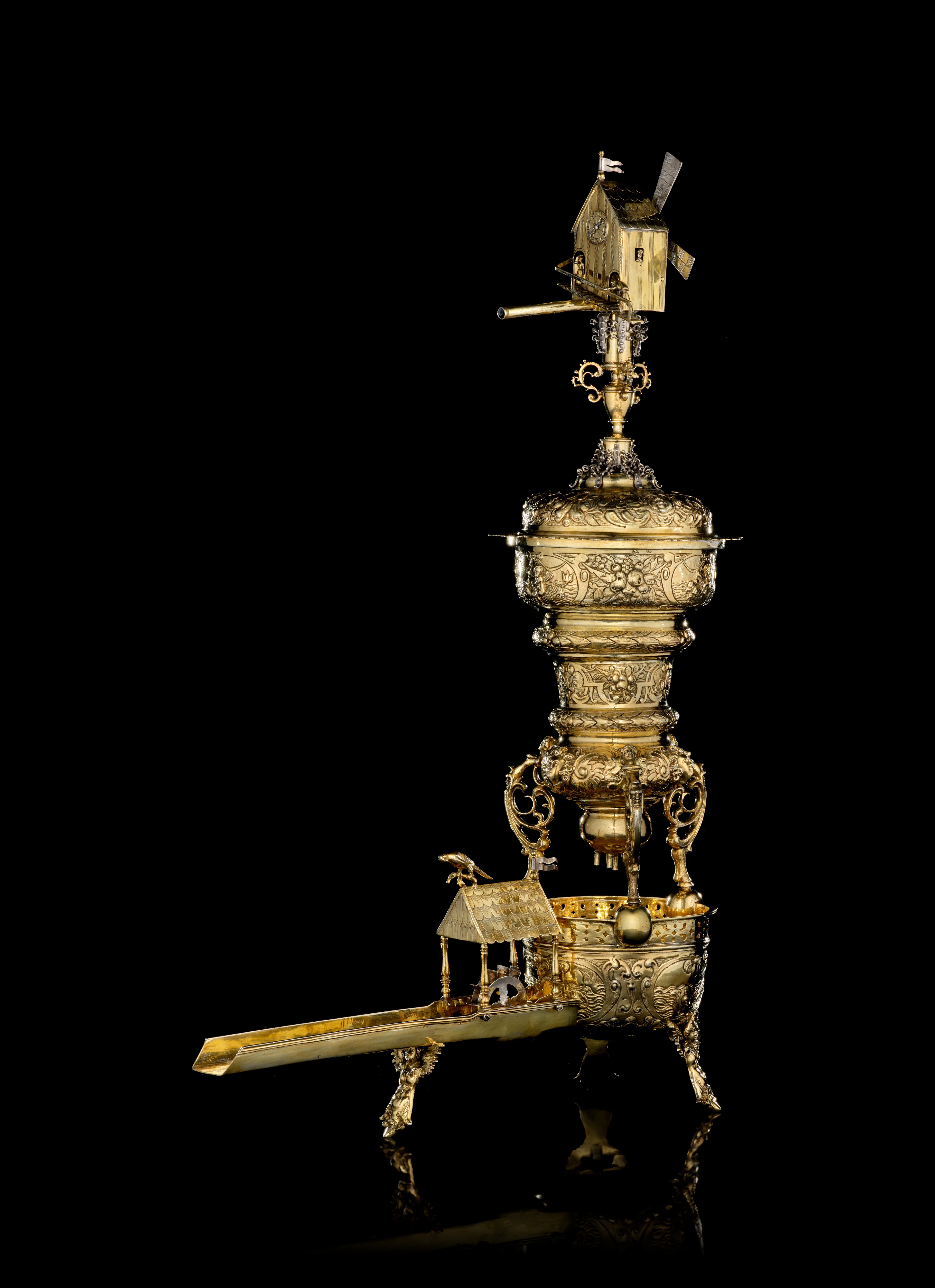 A German silver-gilt windmill cup "wine transformation game", maker's