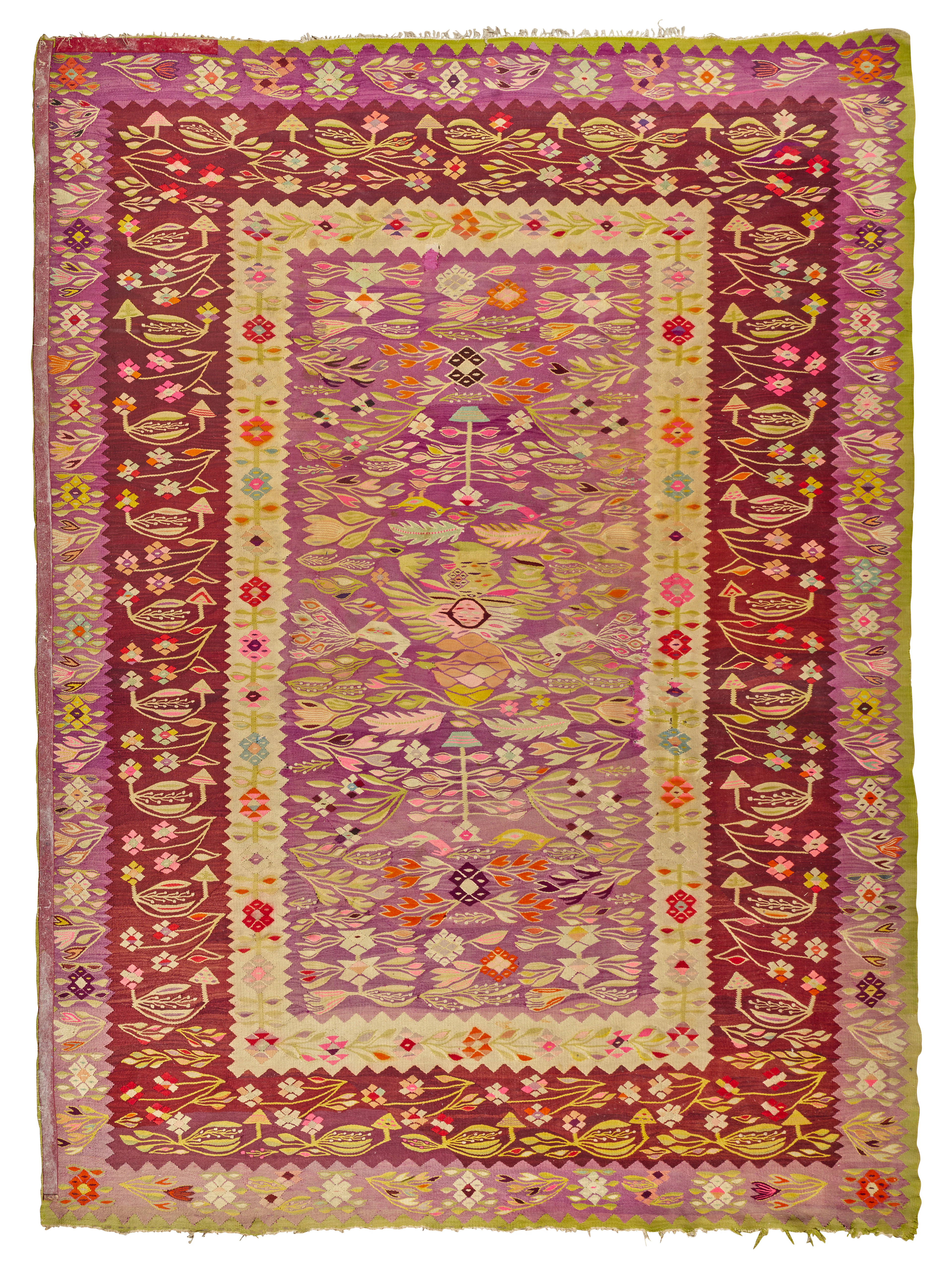 TAPIS KILIM BESSARABIEN, OLTÉNIE, ROUMANIE, BALKANS, VERS 1910