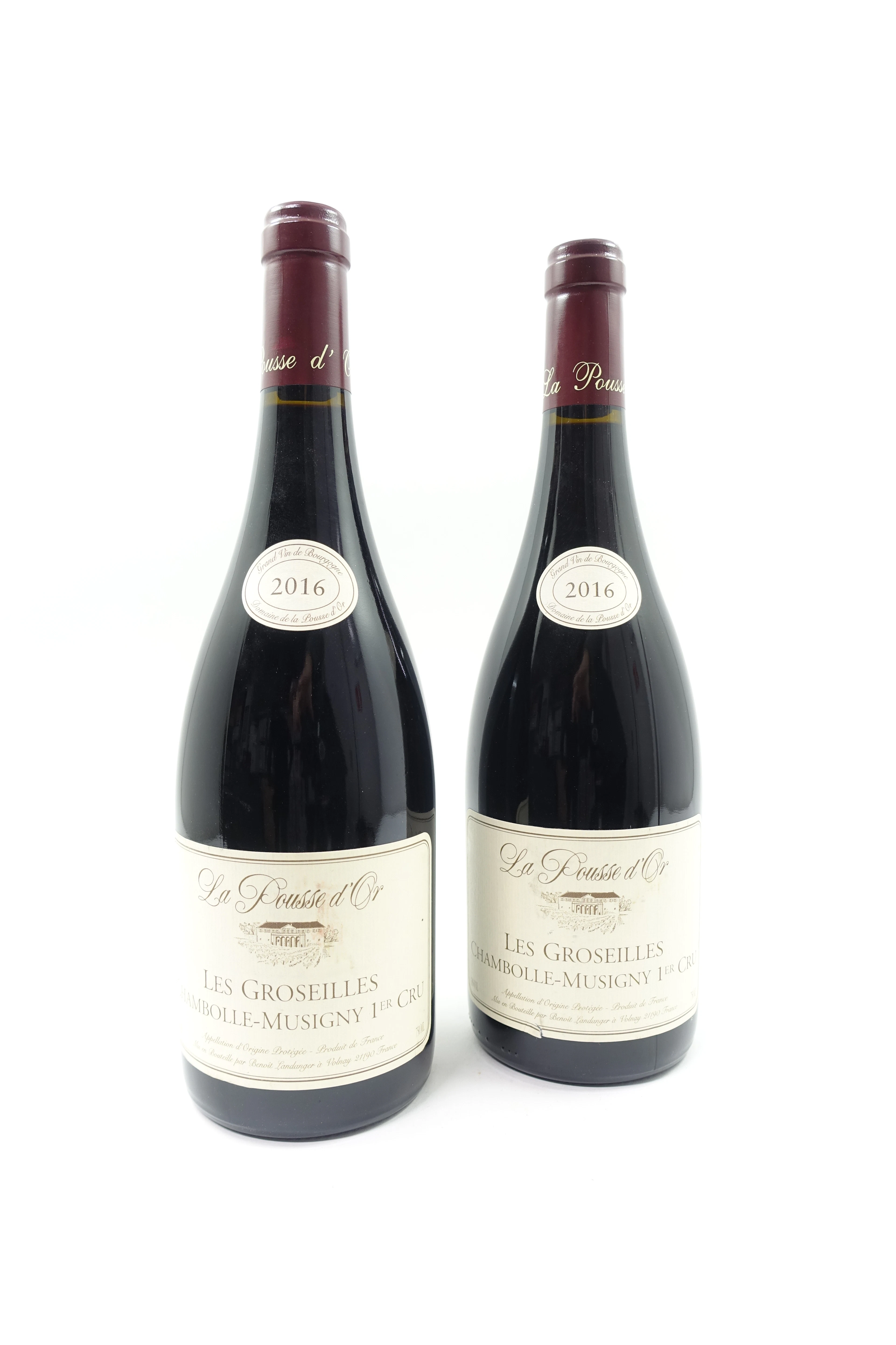 2 bts CHAMBOLLE MUSIGNY 2016 1er Cru. Les Groseilles. La Pousse d'Or