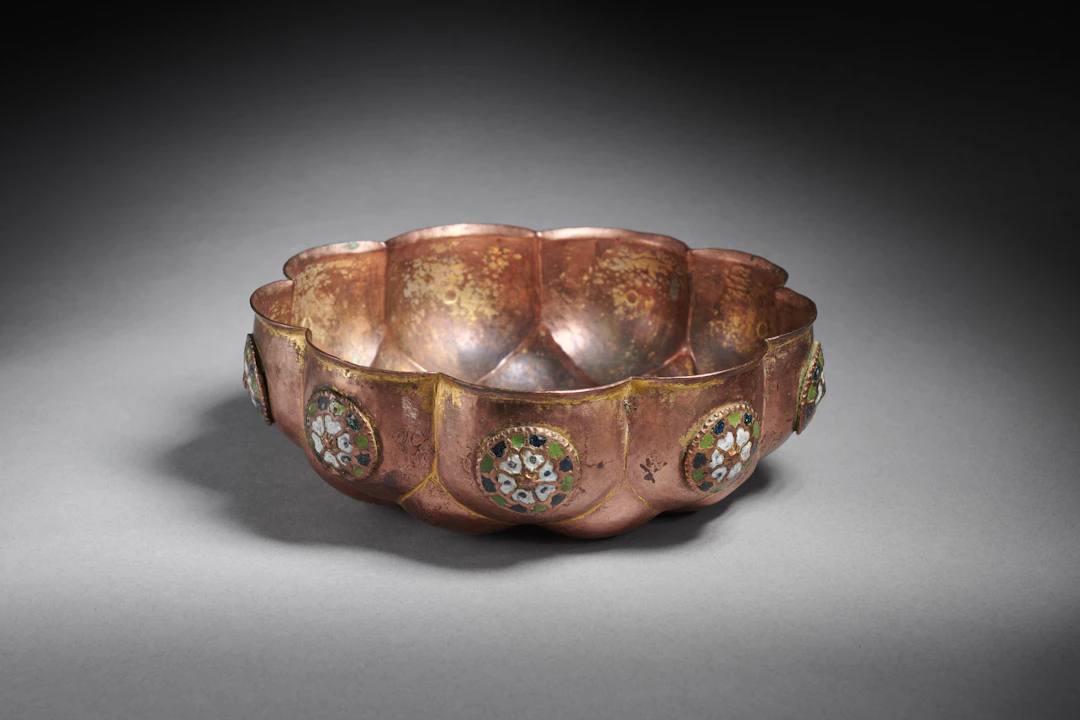 An Ottoman Enamelled Gilt-Copper (Tombak) Hammam Bowl
