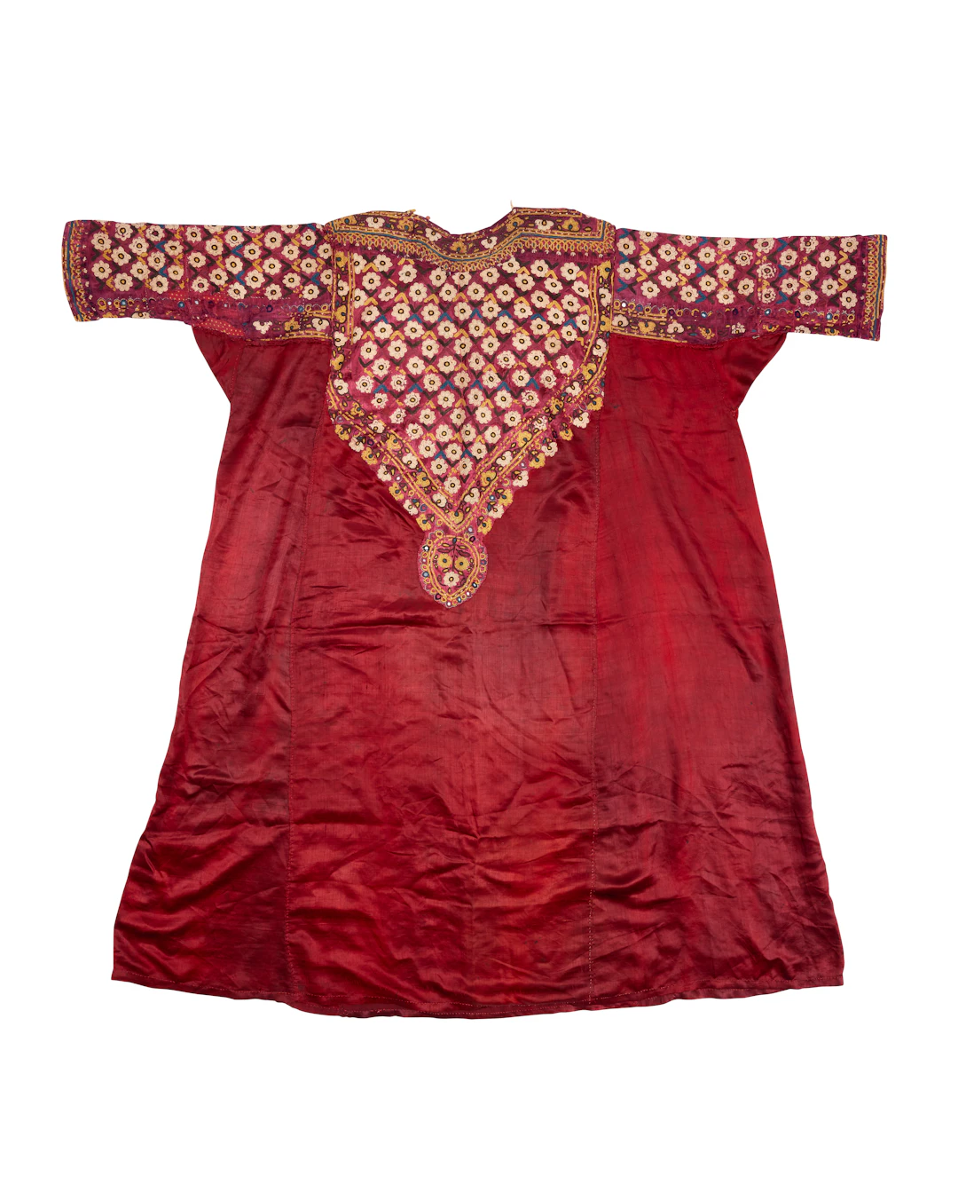 An Embroidered Garnet Silk Dress