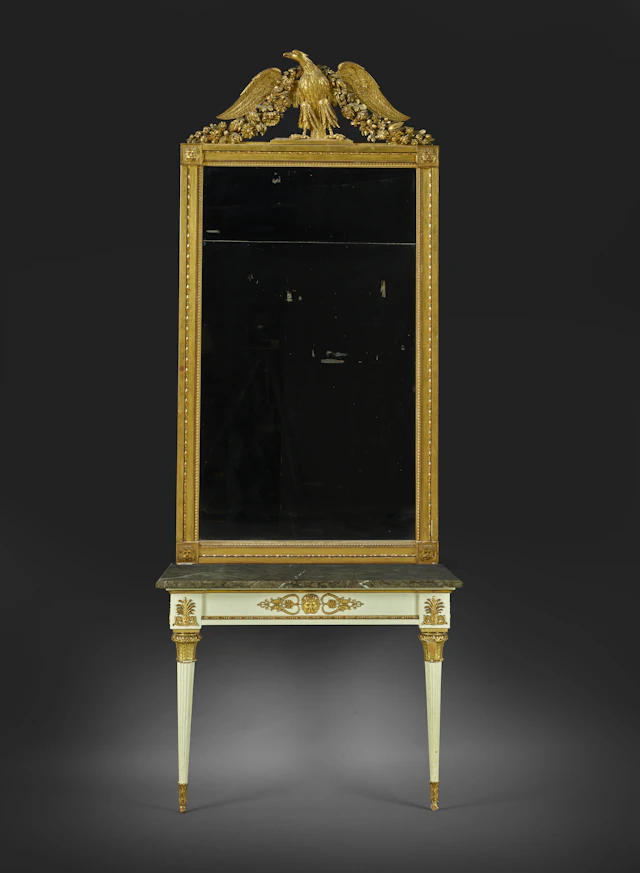 MIROIR ET CONSOLE D’ENTRE-FENÊTRE, TRAVAIL SUISSE D’ÉPOQUE EMPIRE