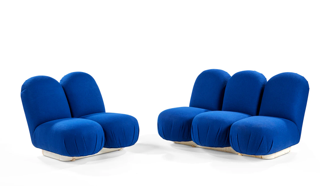 Canapé trois places et deux places mod. C277 dit "BluBlub" - circa 1972