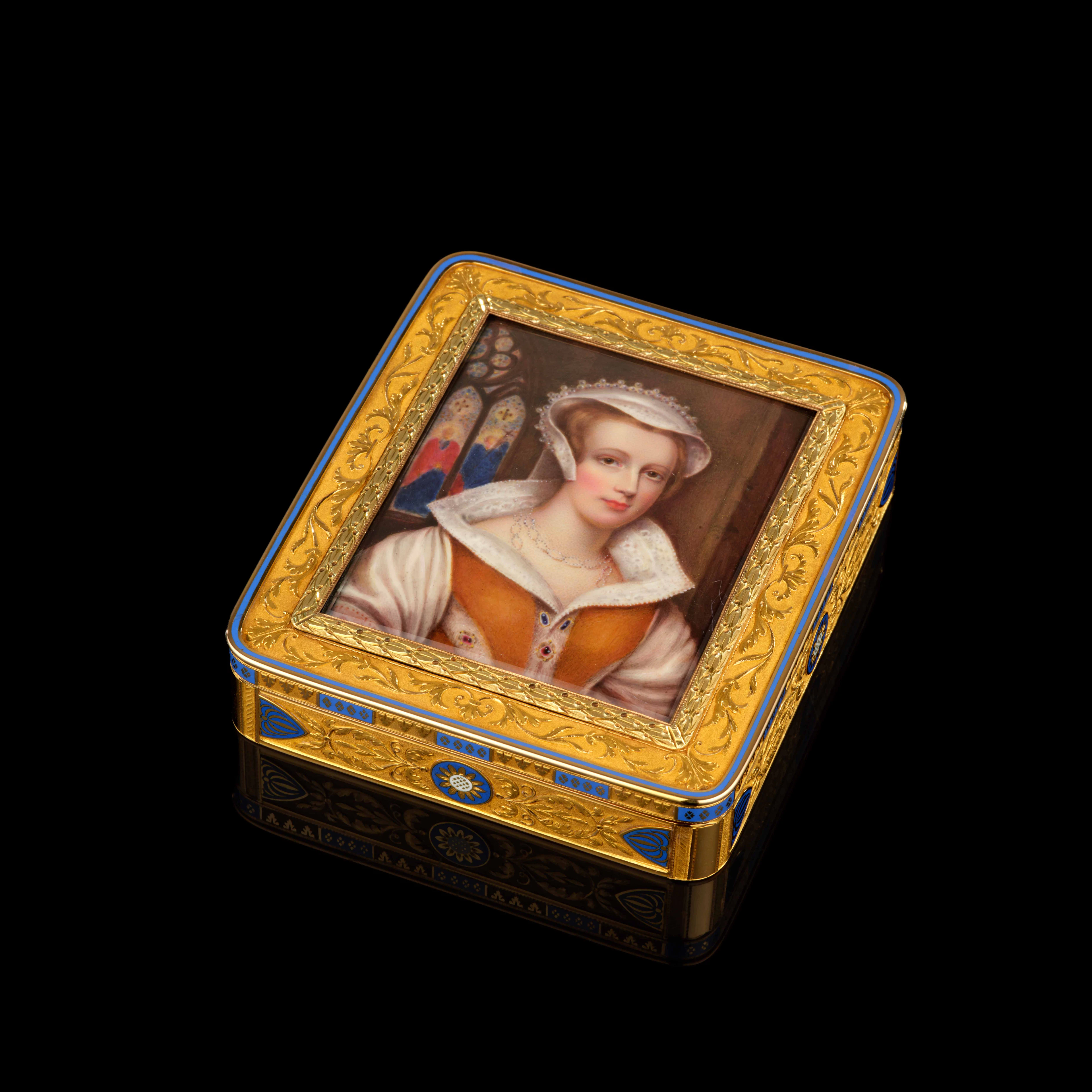 TABATIÈRE RECTANGULAIRE EN OR, ORNÉE D’UN PORTRAIT EN ÉMAIL DE LADY JANE GREY