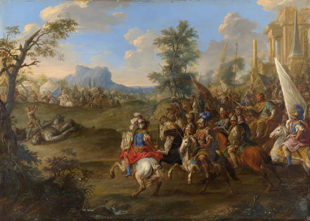 Ecole napolitaine vers 1700 Le roi Saul arrivant après la victoire
