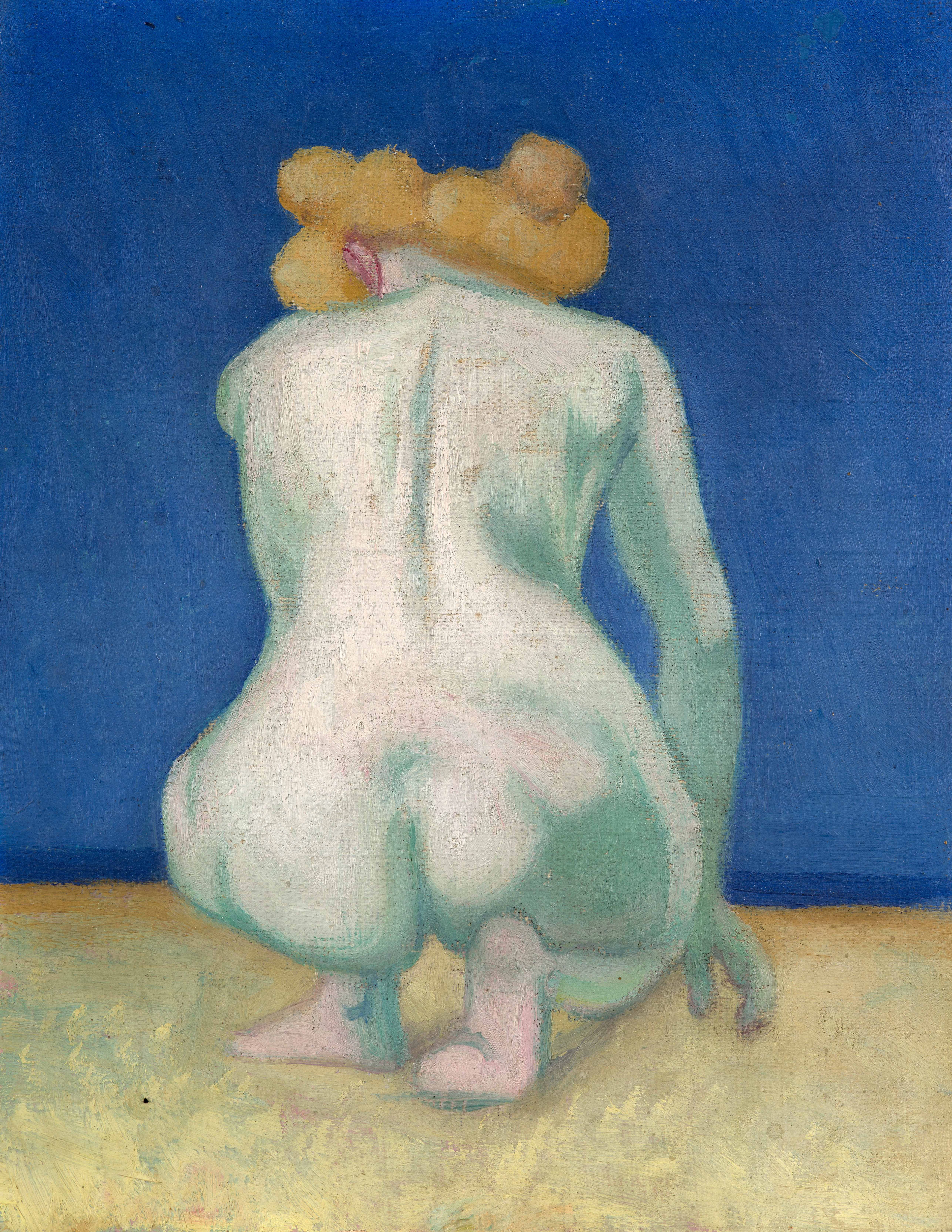Femme blonde accroupie de dos - 1918