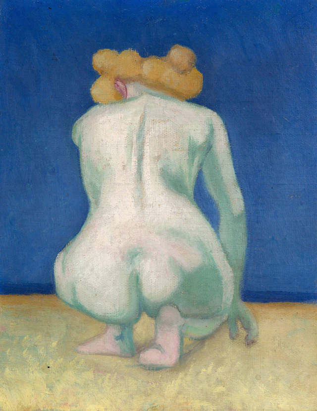 Femme blonde accroupie de dos - 1918