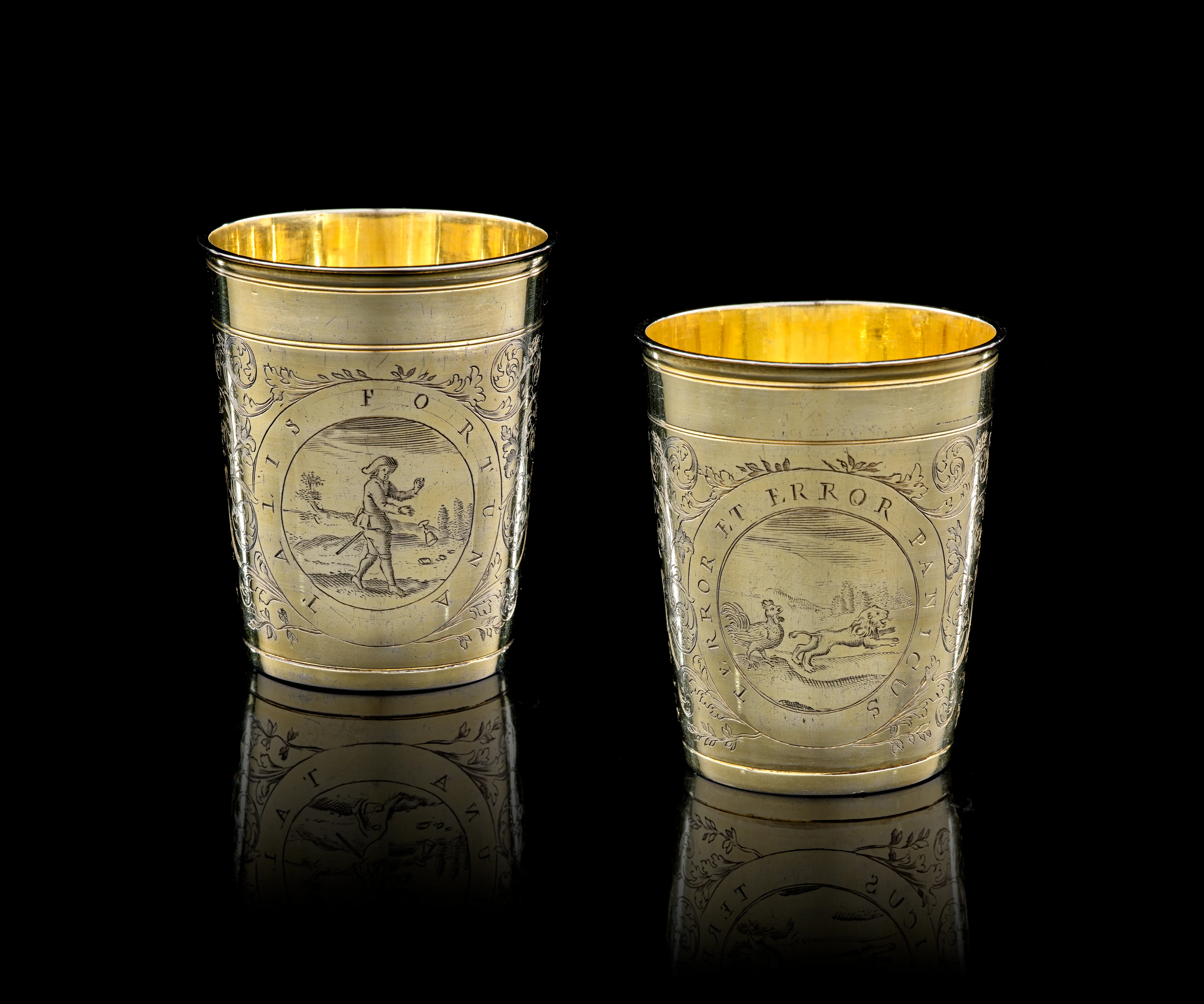 A pair of German silver-gilt beakers, Paul Solanier, Augsburg, 1697-1699