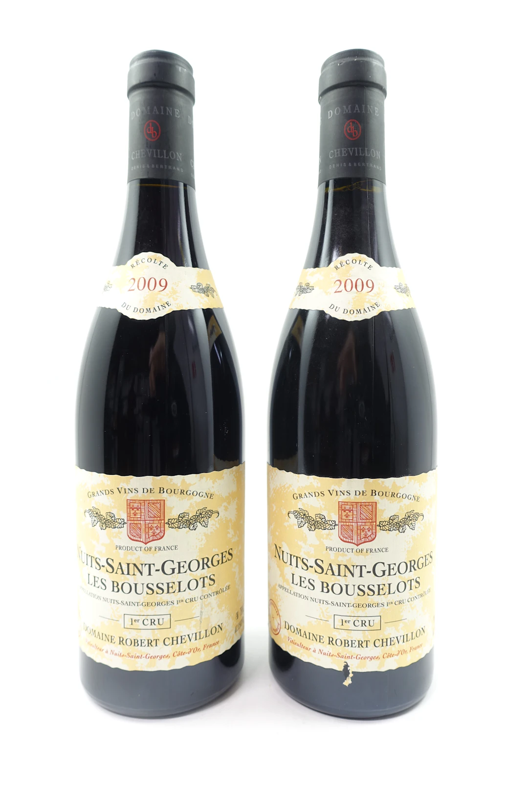 2 bts NUITS SAINT GEORGES 2009 1er Cru Les Bousselots. Robert Chevillon