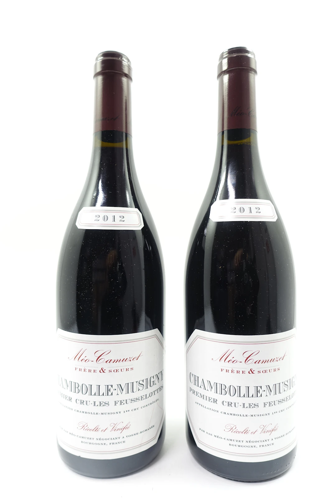 2 bts CHAMBOLLE MUSIGNY 2012 1er Cru Les Feusselottes. Méo Camuzet