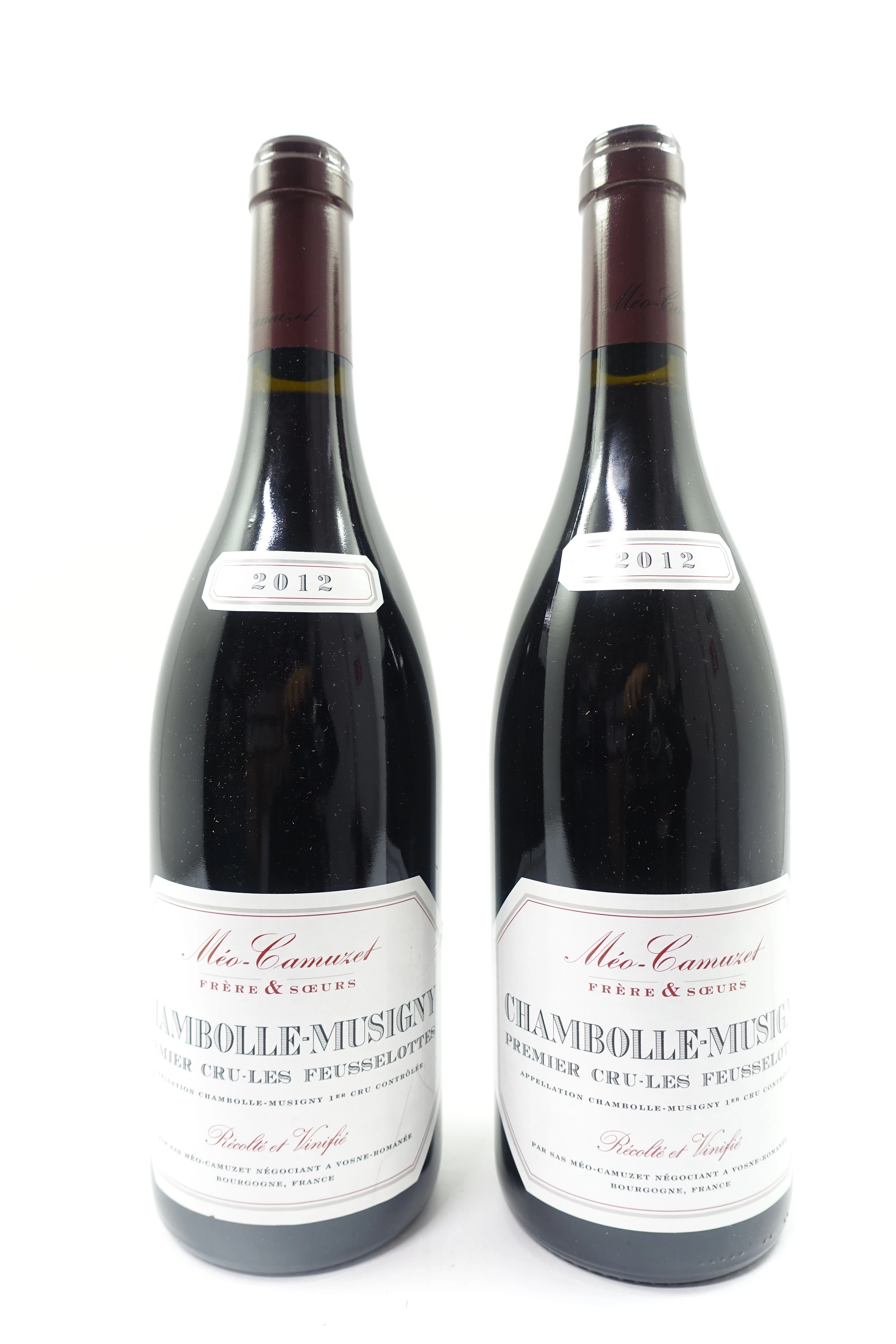 2 bts CHAMBOLLE MUSIGNY 2012 1er Cru Les Feusselottes. Méo Camuzet