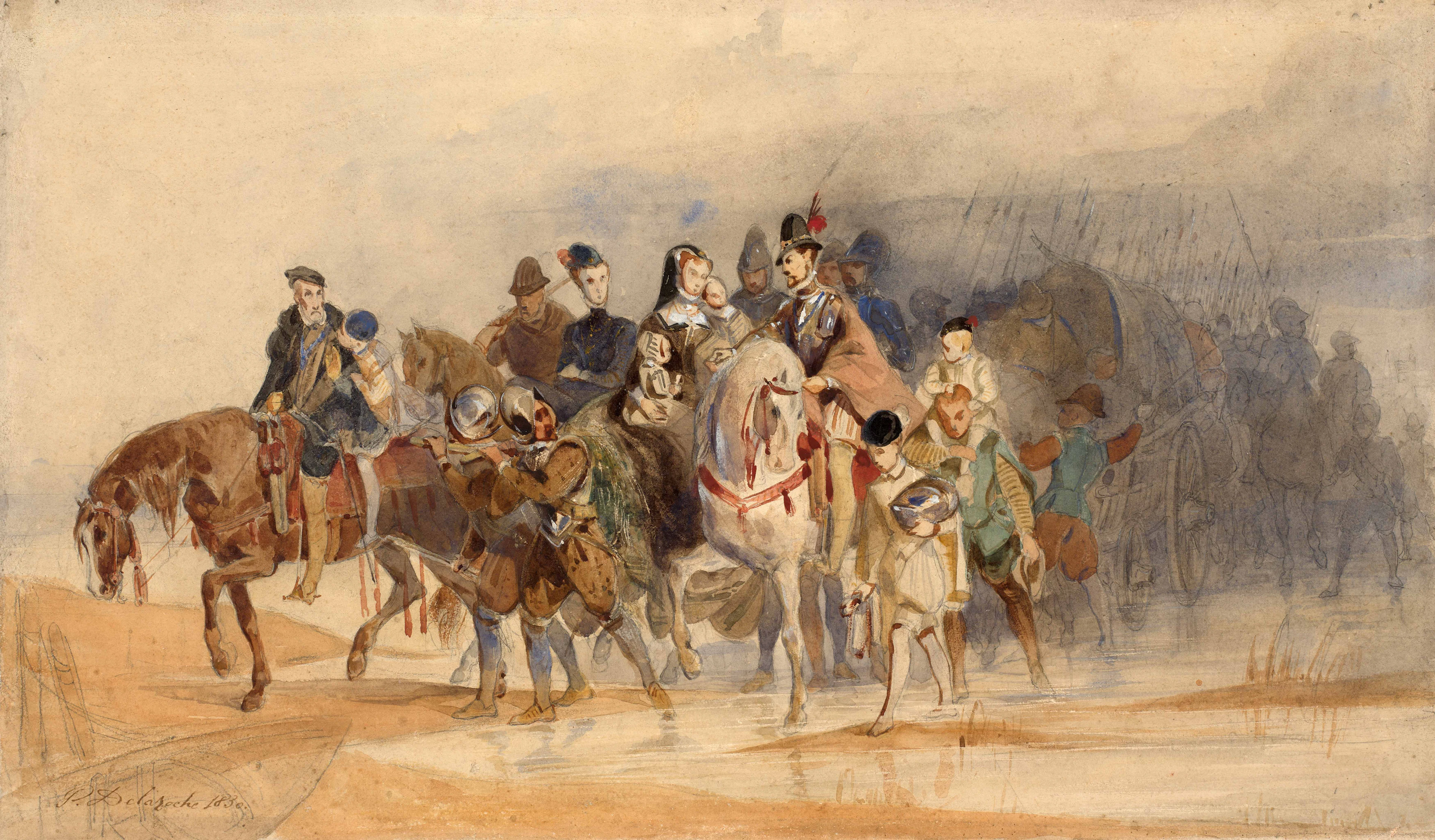 Paul DELAROCHE Paris, 1797 - 1856 Le prince de Condé passant la Loire
