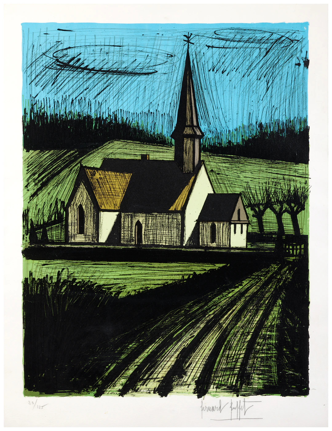 Bernard BUFFET 1928 - 1999 L'église de Lorleau (deuxième état) - 1982