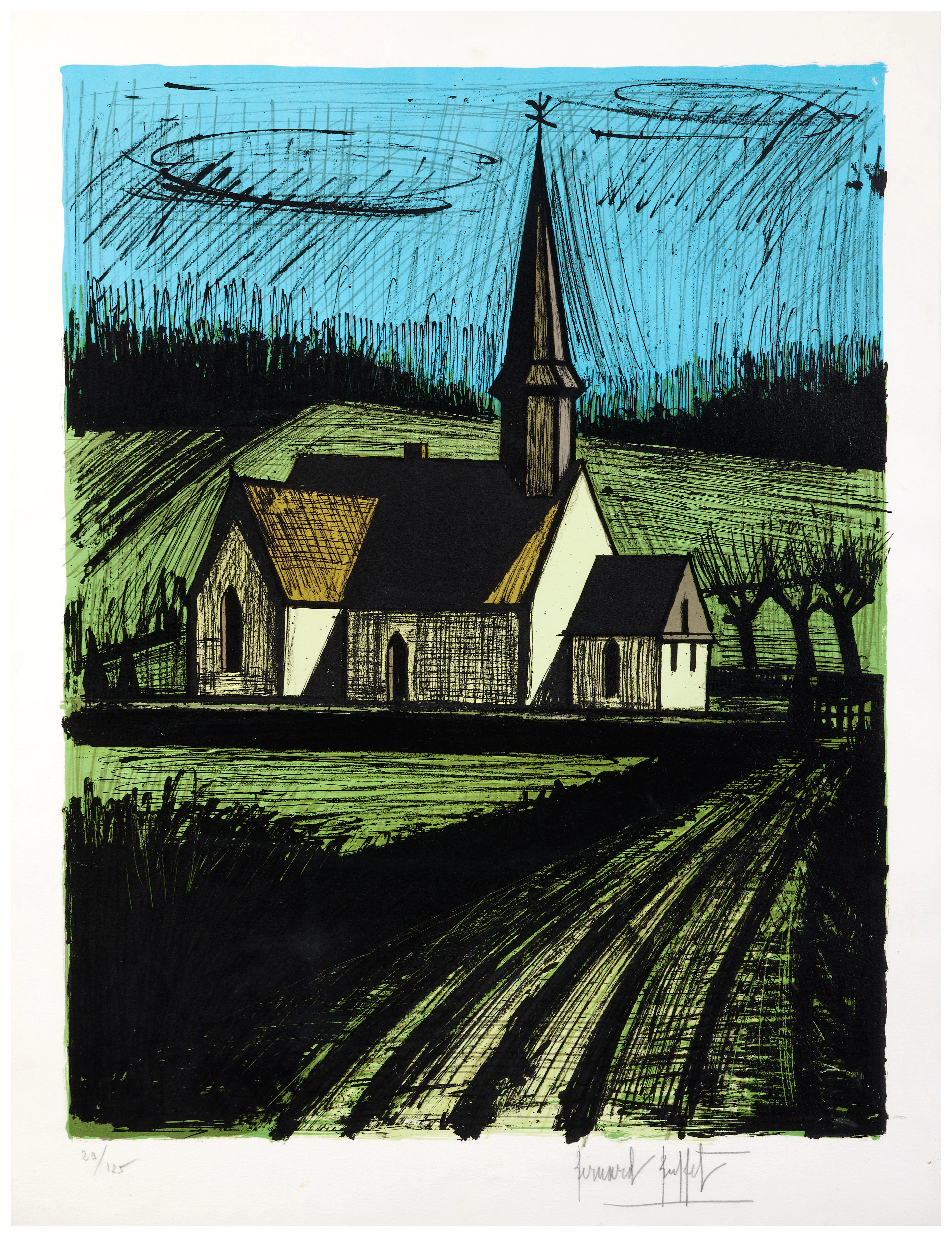 Bernard BUFFET 1928 - 1999 L'église de Lorleau (deuxième état) - 1982