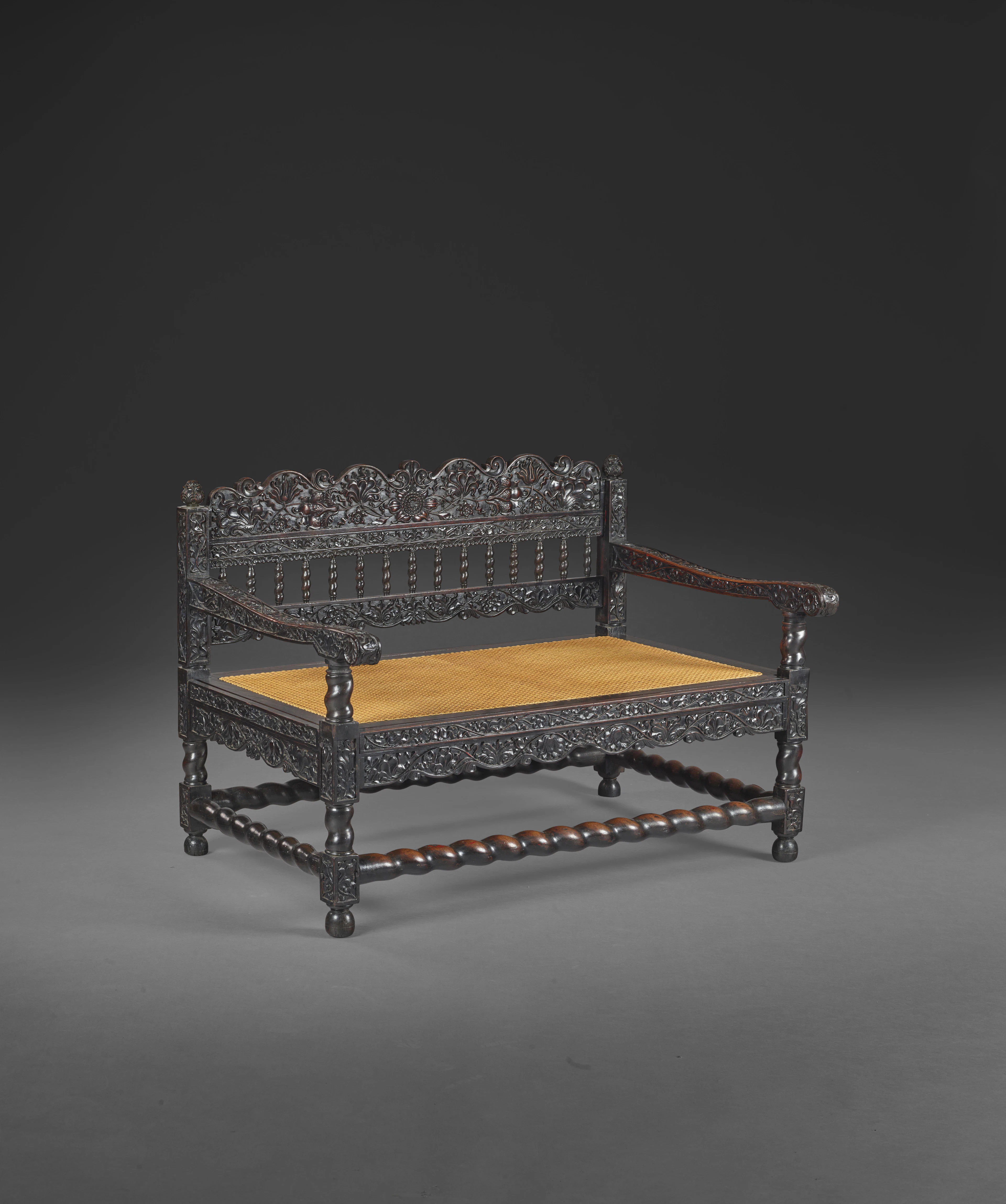 BANQUETTE CANNÉE, TRAVAIL COLONIAL HOLLANDAIS DE LA FIN DU XVIIe-