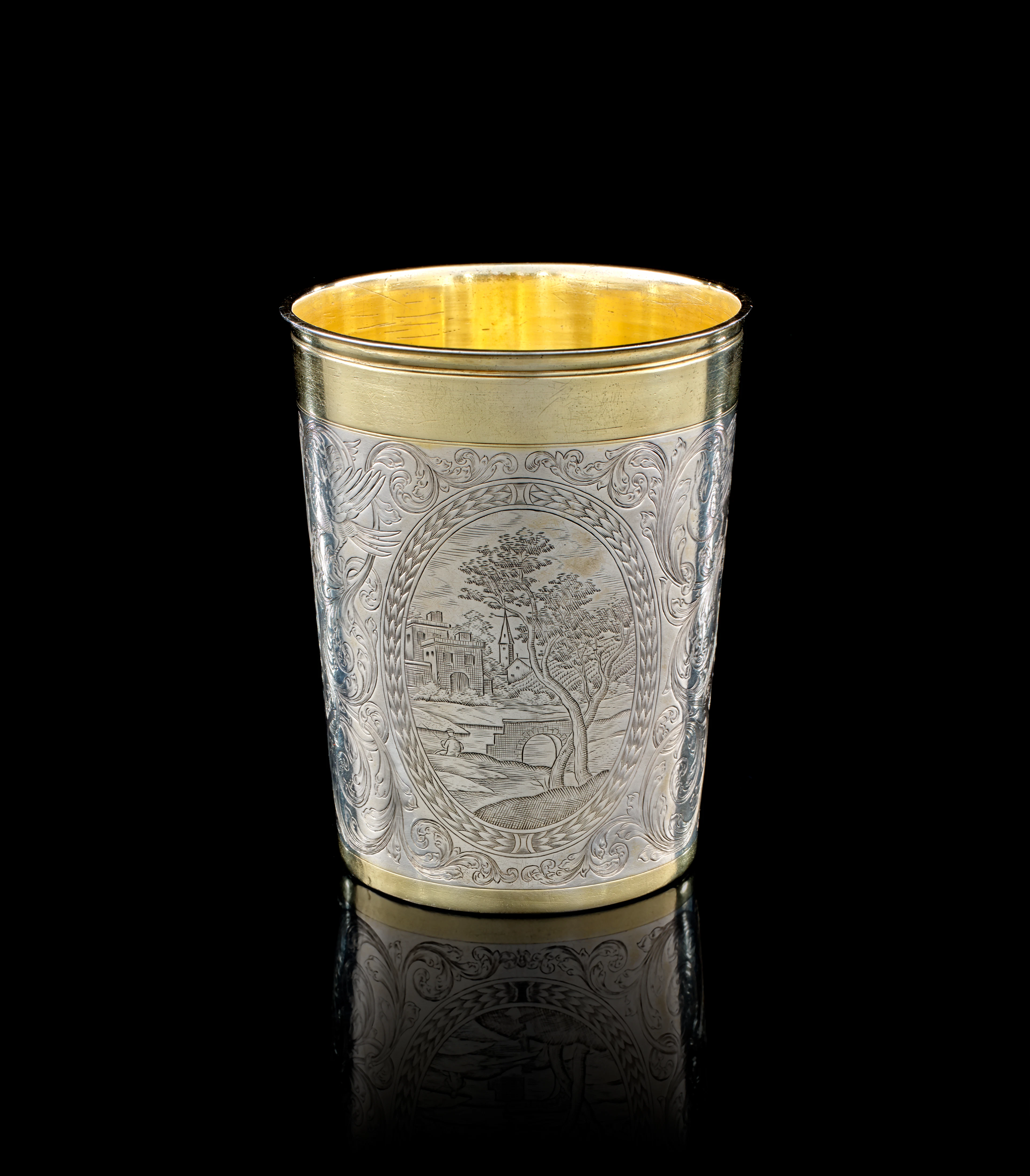 A German parcel-gilt silver beaker, Johann Christoph I Treffler, Augsburg