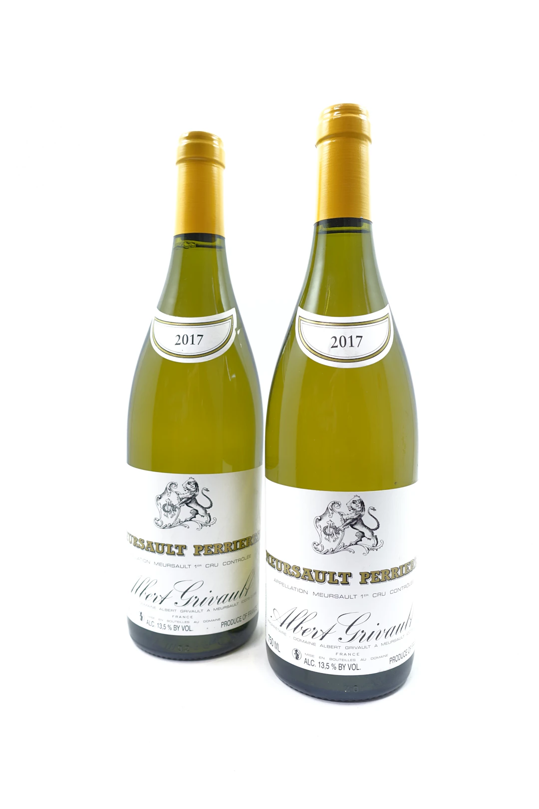 2 bts MEURSAULT 2017 1er Cru Perrières. Albert Grivault
