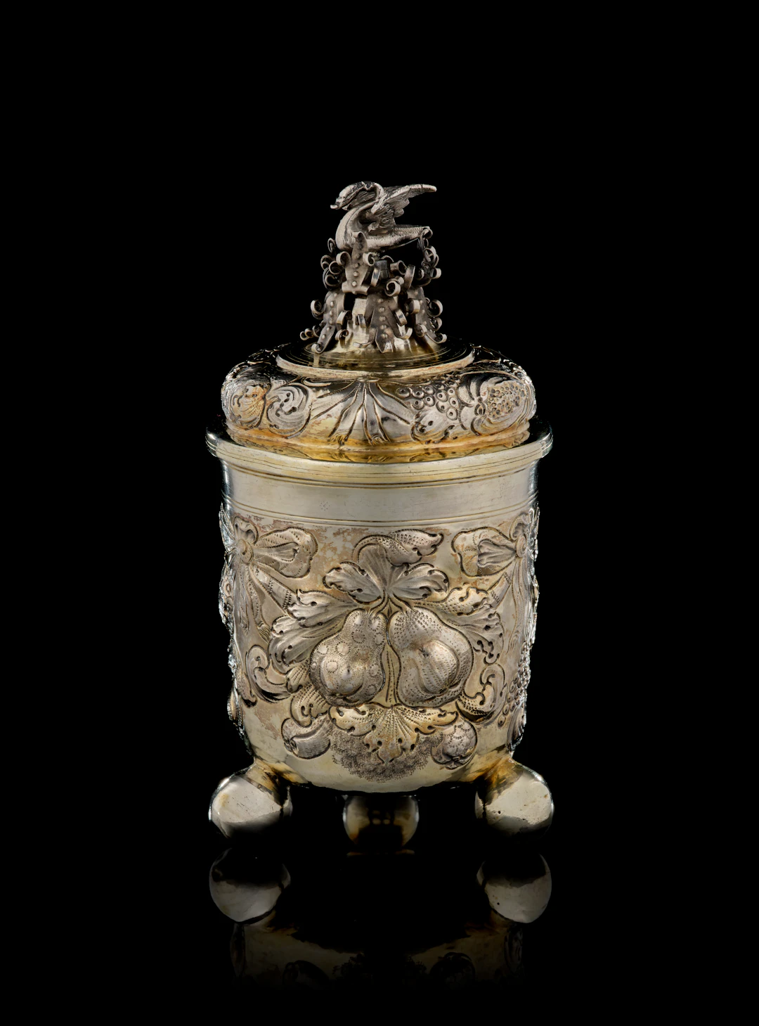 A German parcel-gilt silver covered cup, the master of the hunting