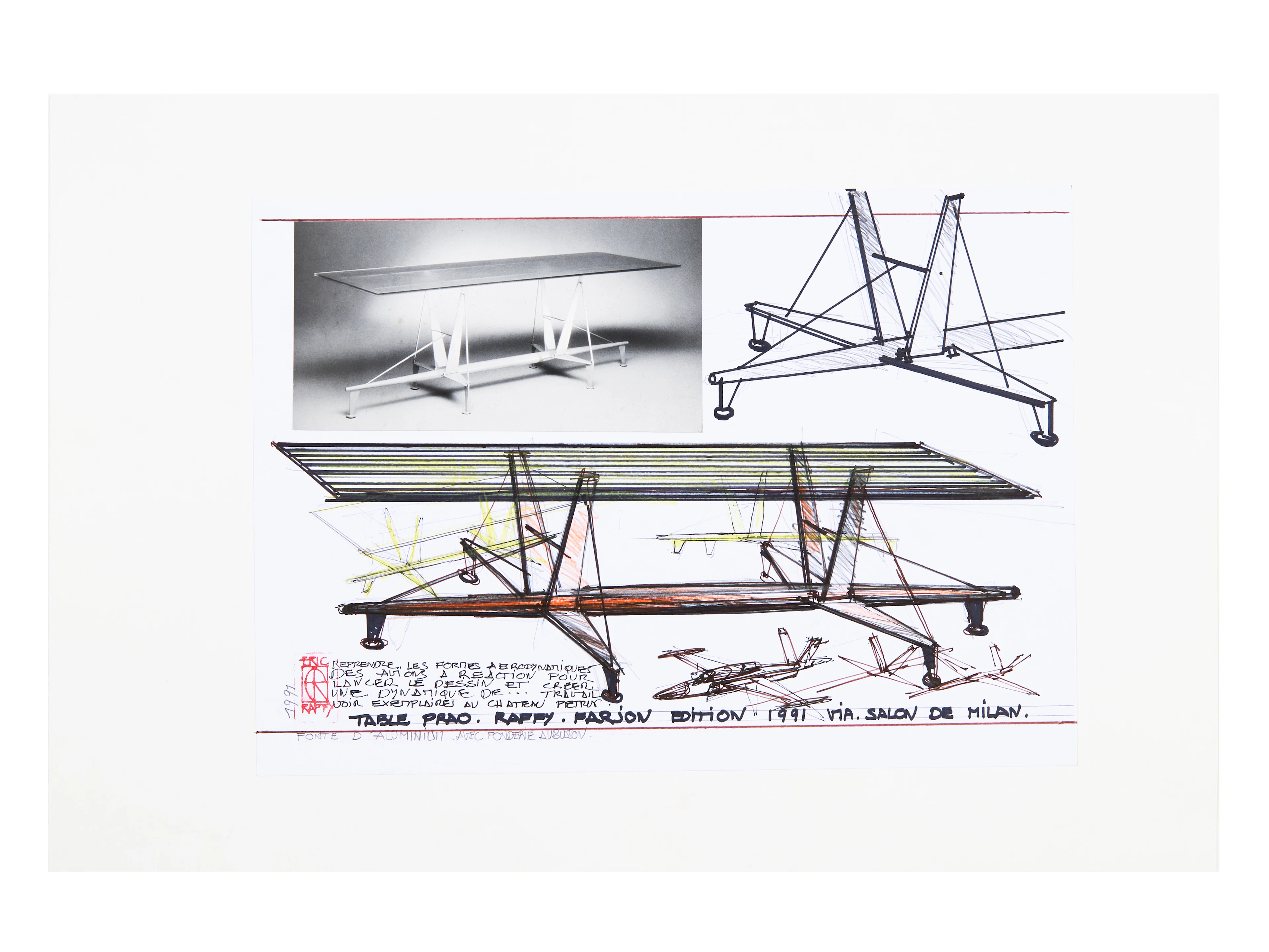 Éric RAFFY Né en 1951 Projet de table "Prao" Farjon Edition - 1991
