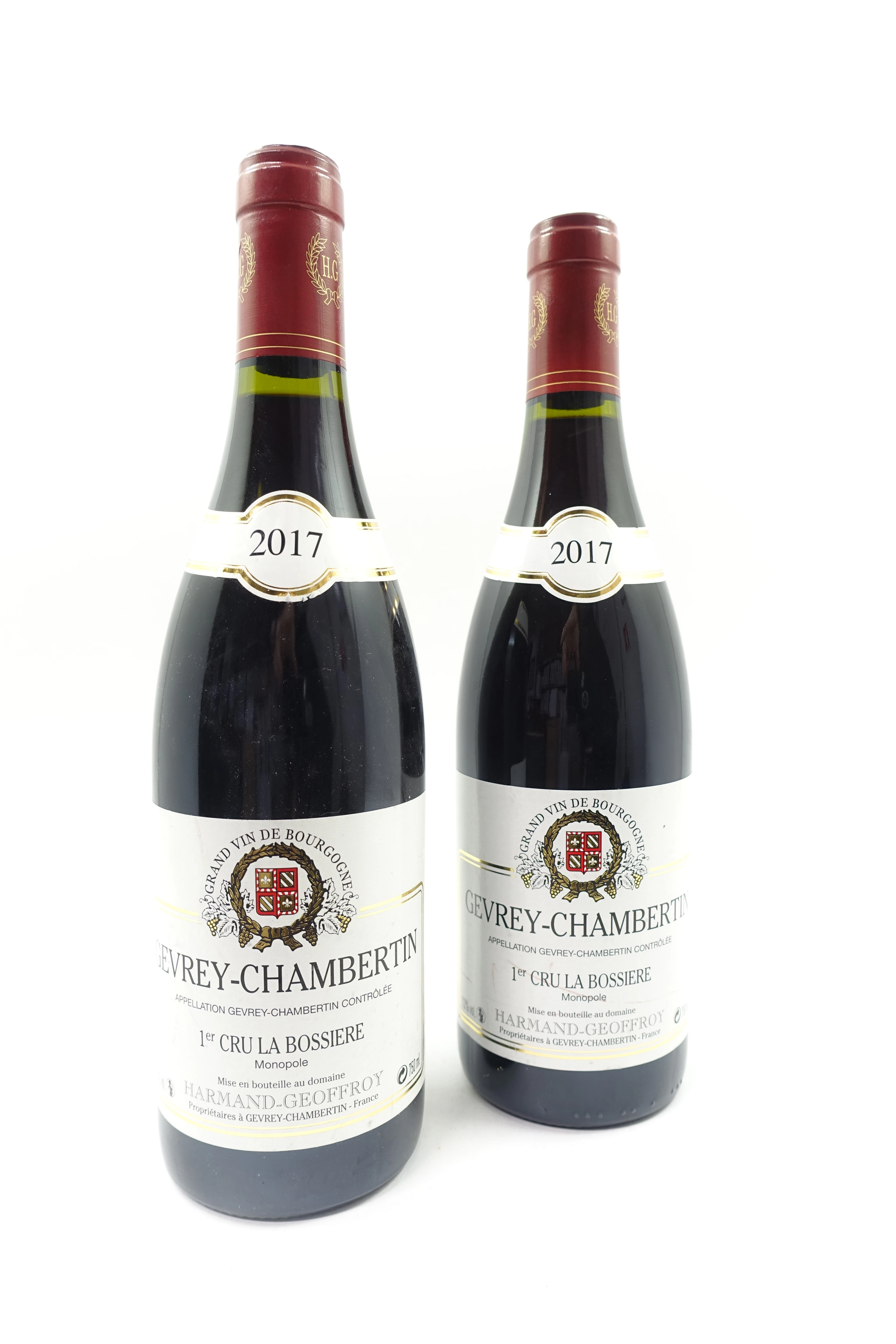 2 bts GEVREY CHAMBERTIN 2017 1er Cru Bossière. Harmand-Geoffroy