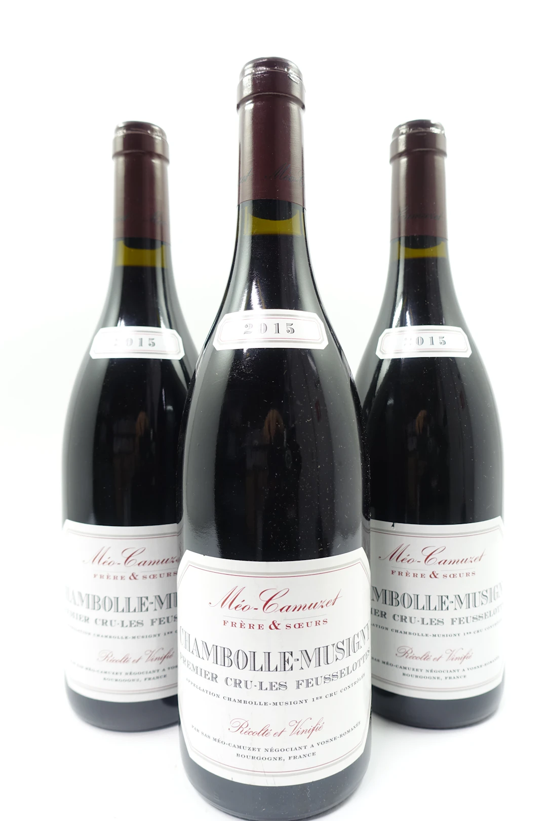 3 bts CHAMBOLLE MUSIGNY 2015 1er Cru Les Feusselottes. Méo Camuzet