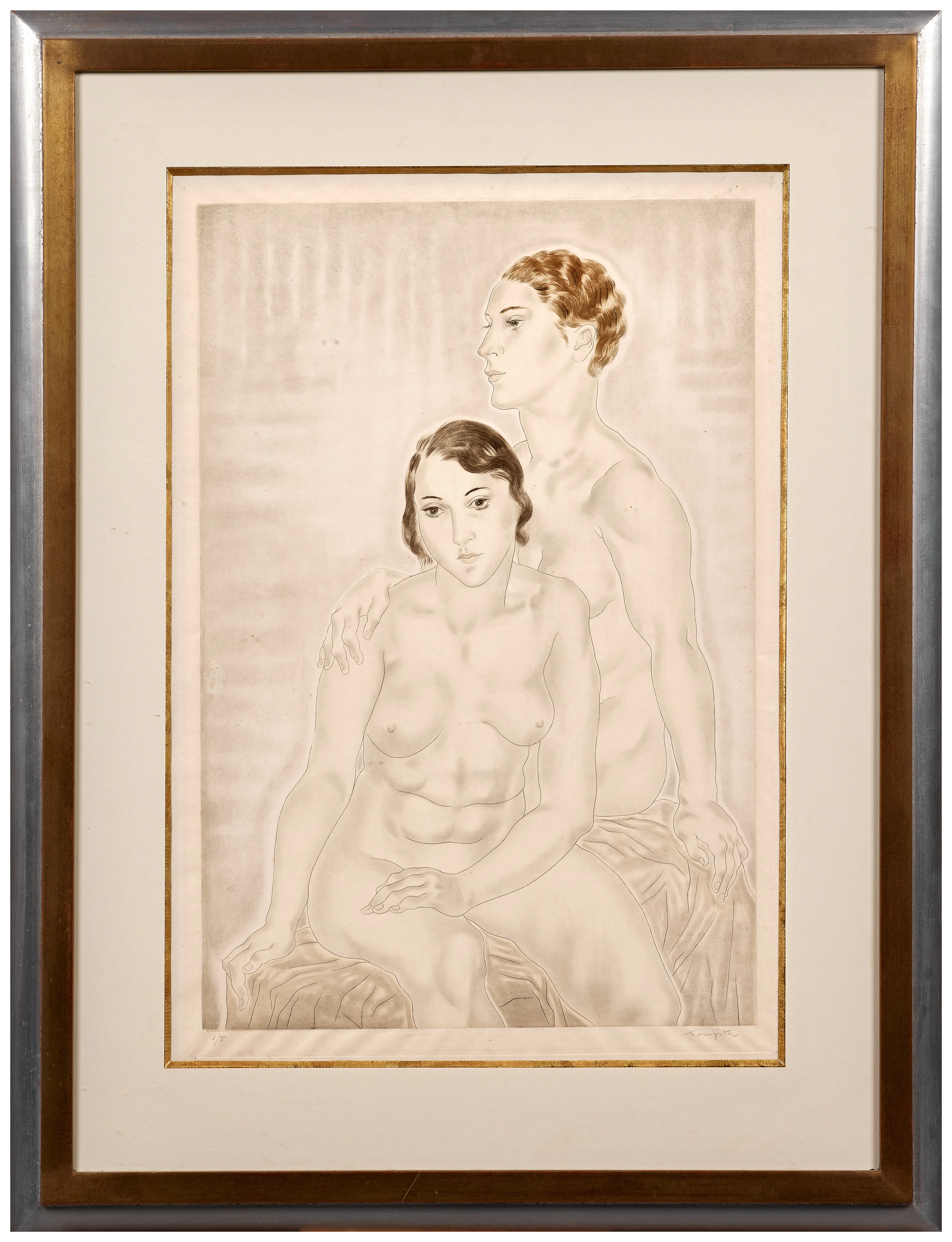 Léonard Tsuguharu FOUJITA (1886 - 1968) Deux nus assis - 1930