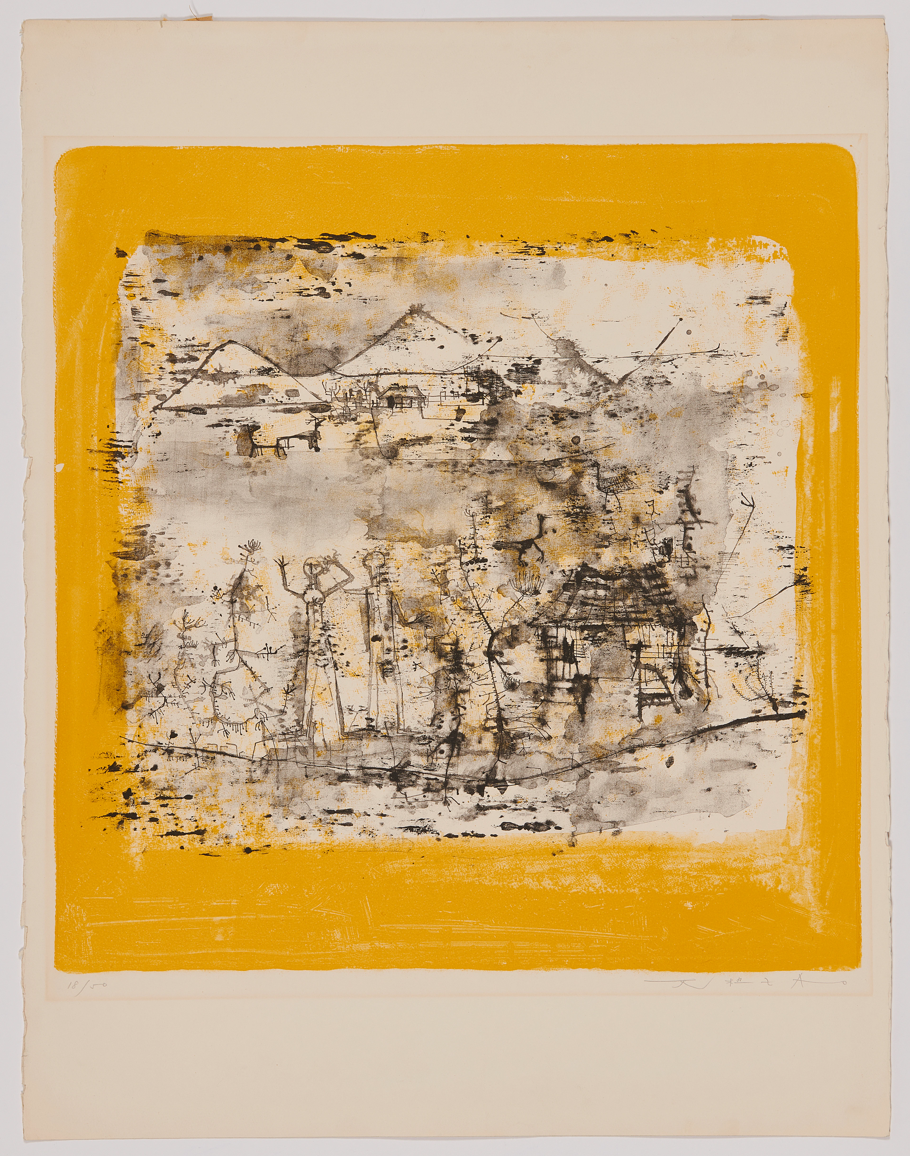 ZAO WOU-KI 1920 - 2013 Paysage à l'homme les mains levées - 1951