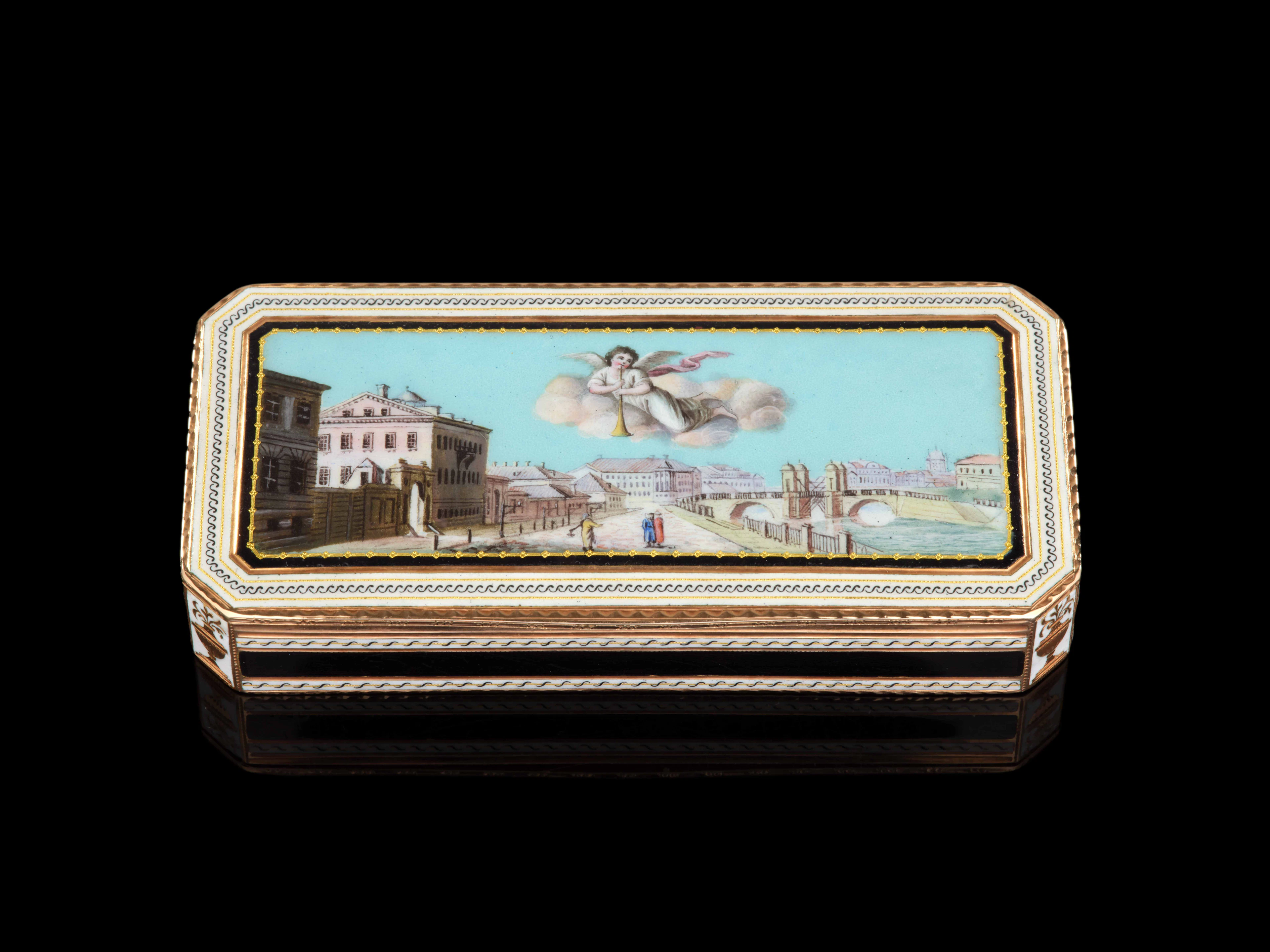 TABATIÈRE RECTANGULAIRE EN EN OR 14 k (585) ET ÉMAIL