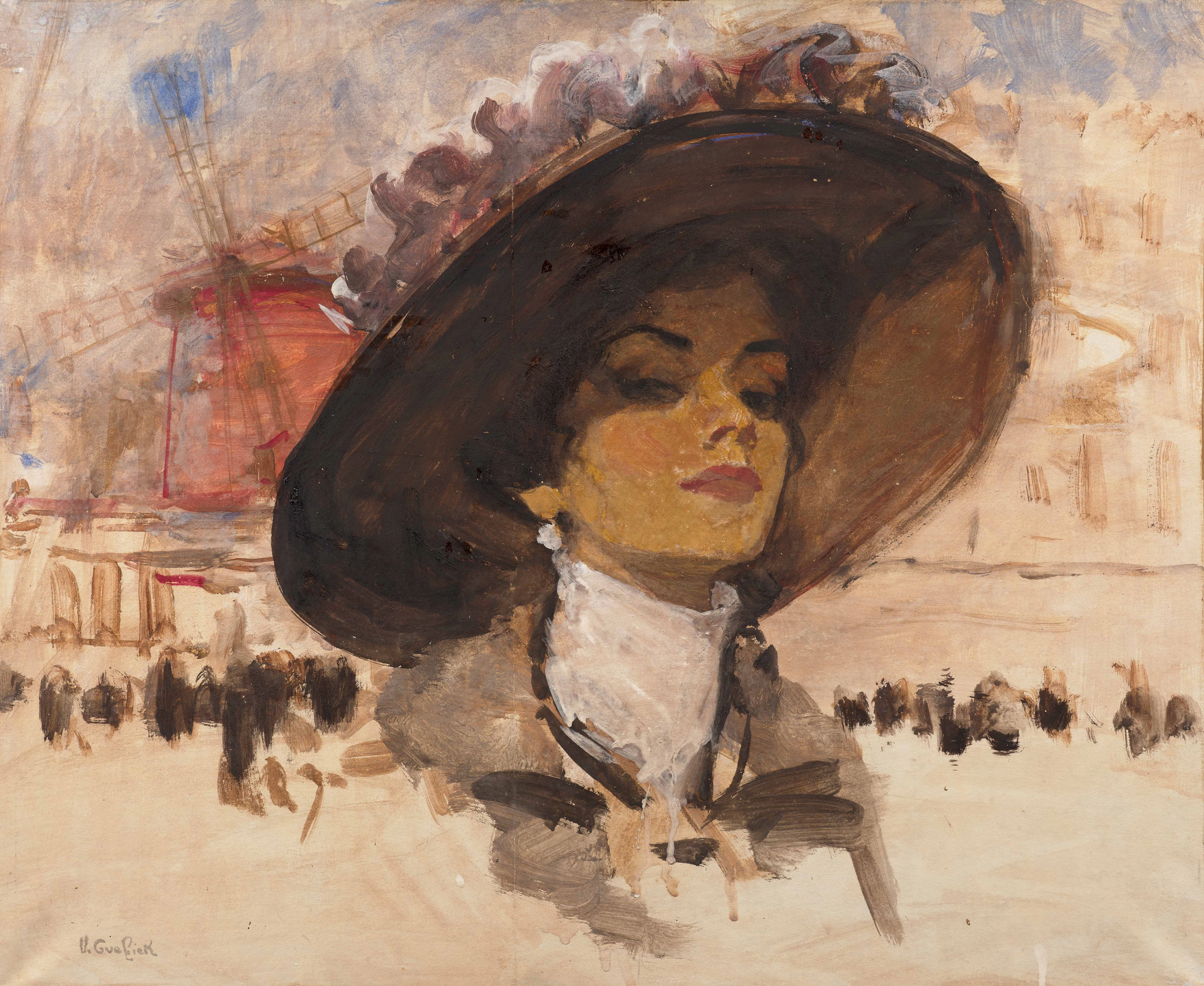 Victor GUERRIER Lyon, 1893 – ?, 1968 La belle au chapeau devant le