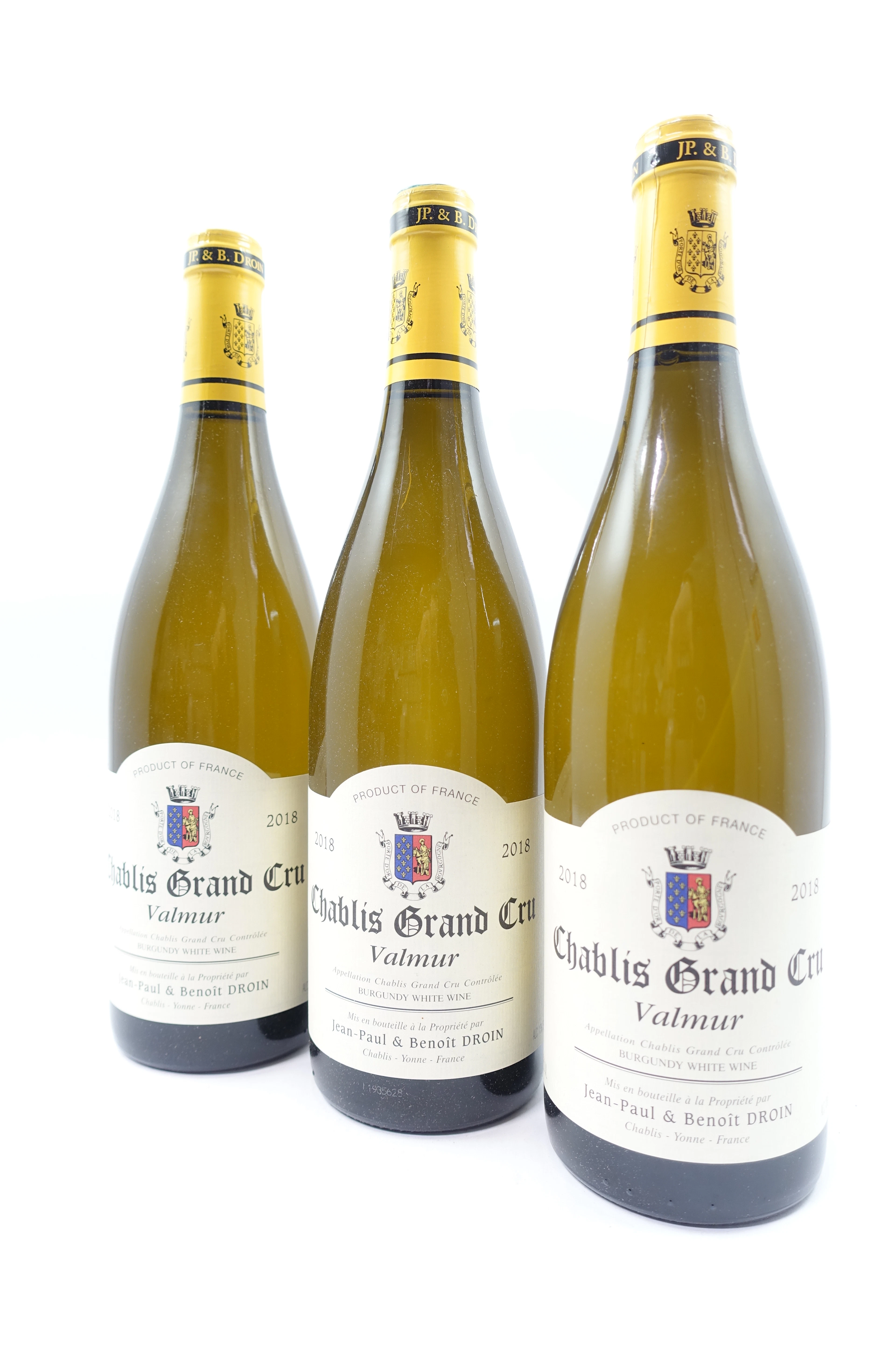 12 bts CHABLIS 2018 Grand Cru Valmur. Jean Paul et Benoit Droin