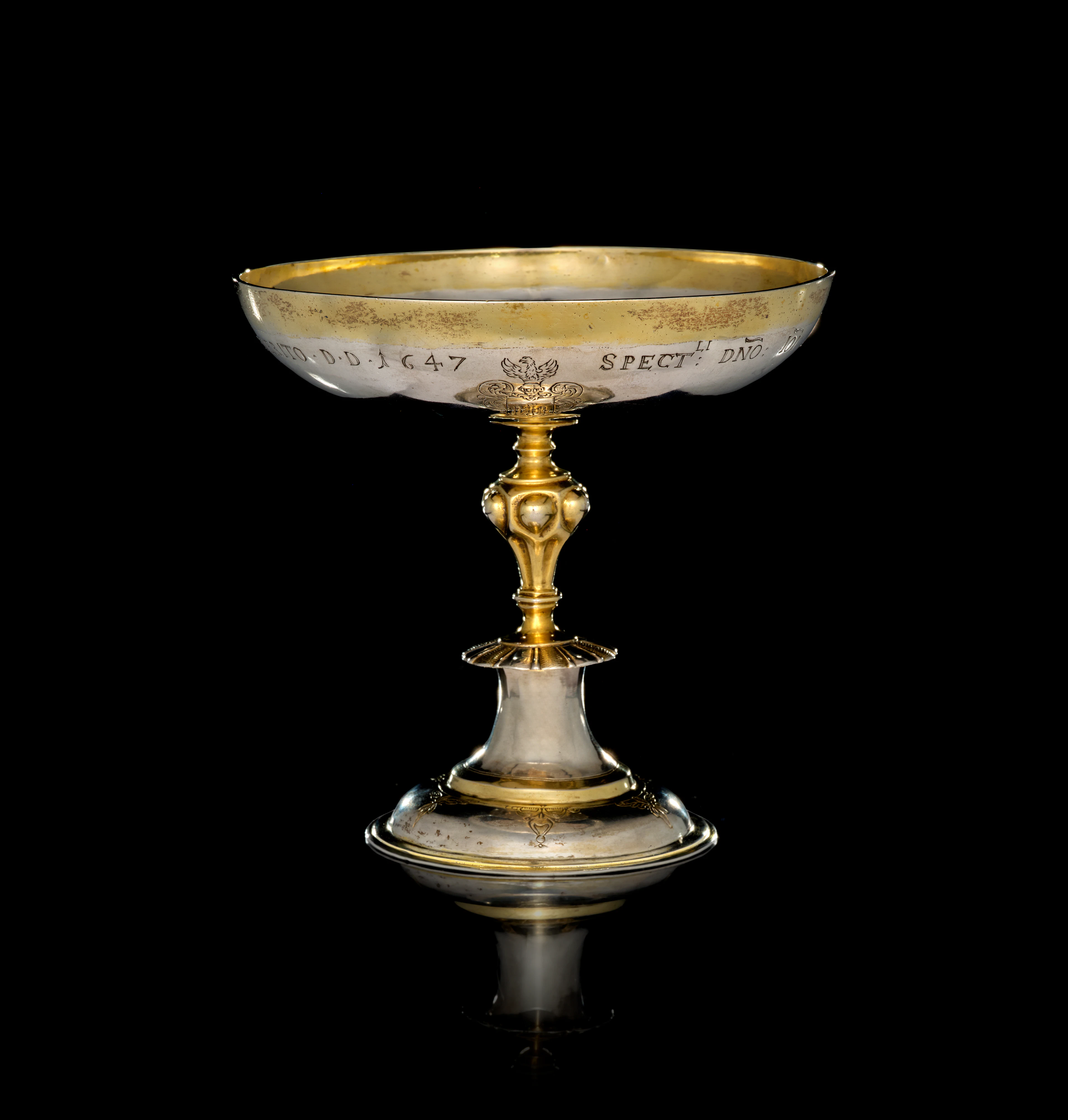 A Swiss parcel-gilt silver tazza, by Nicolas Ryss, Sion, dated 1647