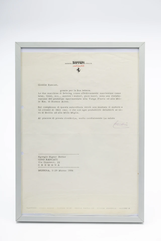 Enzo Ferrari – Signed letter No reserve